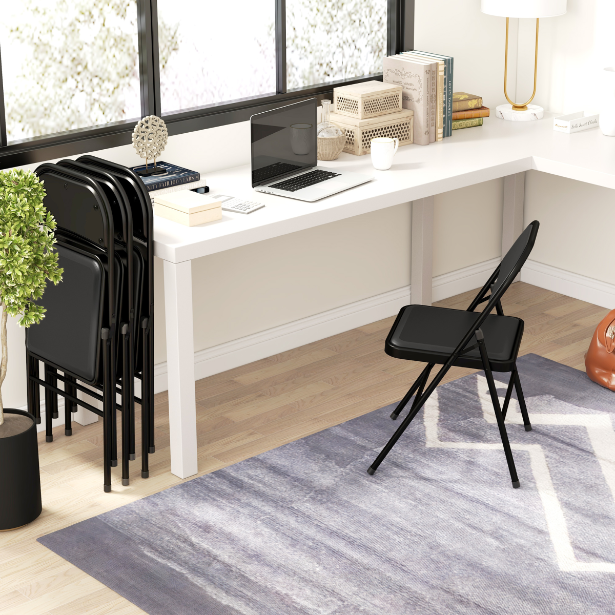HOMCOM 4 Pack Folding Chairs with Padded Seat, Steel Frame, Black