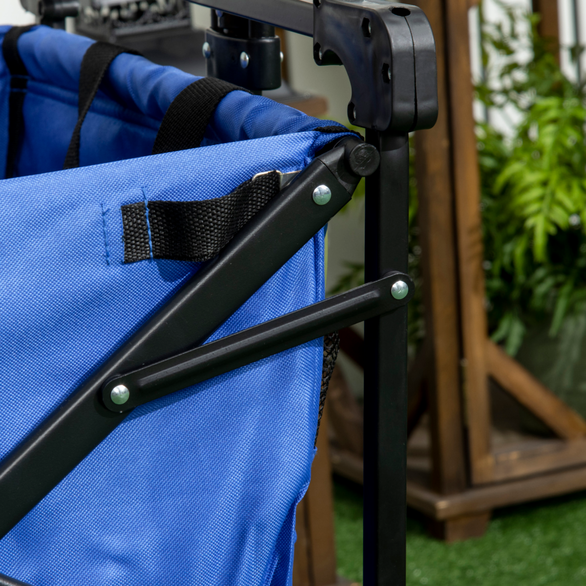 Outsunny Folding Trolley Cart Wagon, 4-Wheel, 2-Compartment, Blue