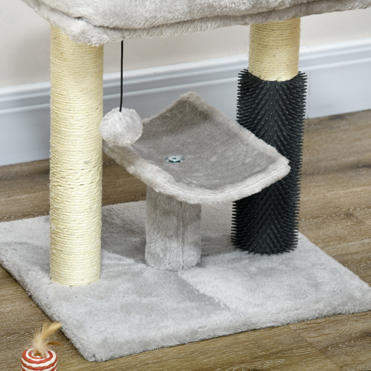 PawHut Small Cat Tree Tower with Bed, Perch, Scratching Posts, Self-Groomer & Toy