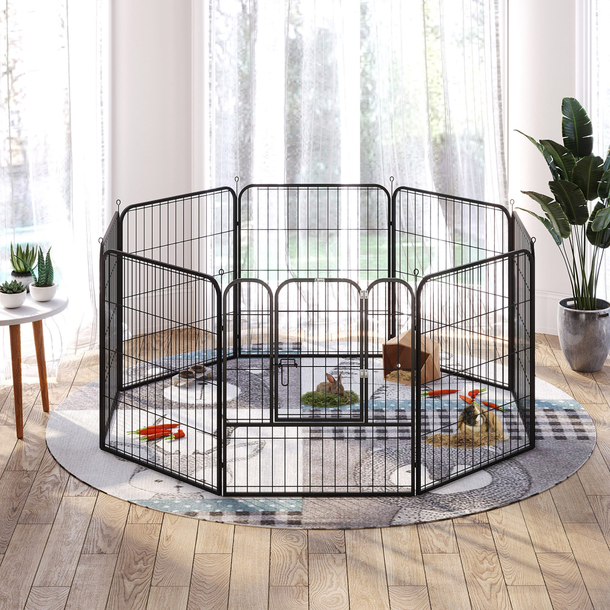 PawHut Foldable Steel Pet Playpen with 8 Panels, Hinged Door and Double Latch