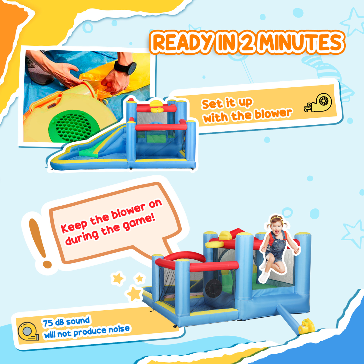 AIYAPLAY 5-in-1 Inflatable Bouncy Castle, 550W Blower Included