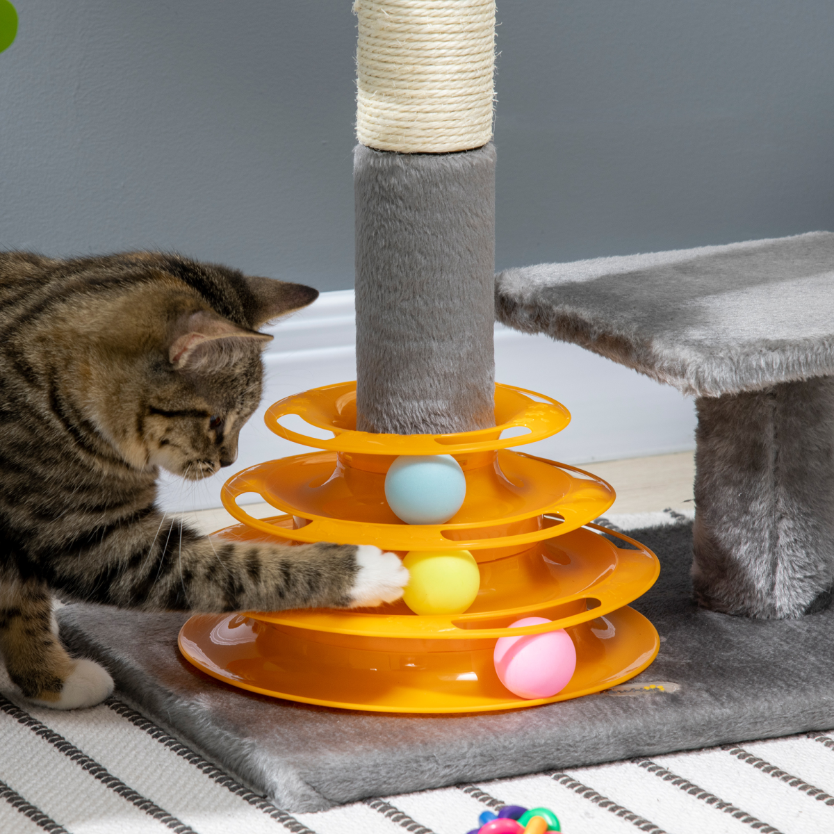 PawHut Grey Cat Tree with Scratching Post & Toys, 56cm