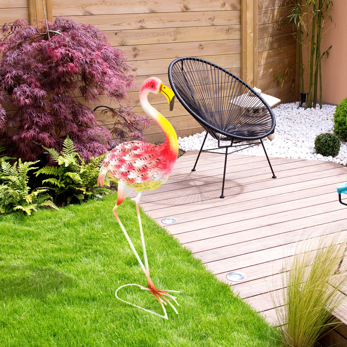 Outsunny Metal Flamingo Garden Ornament with Stakes