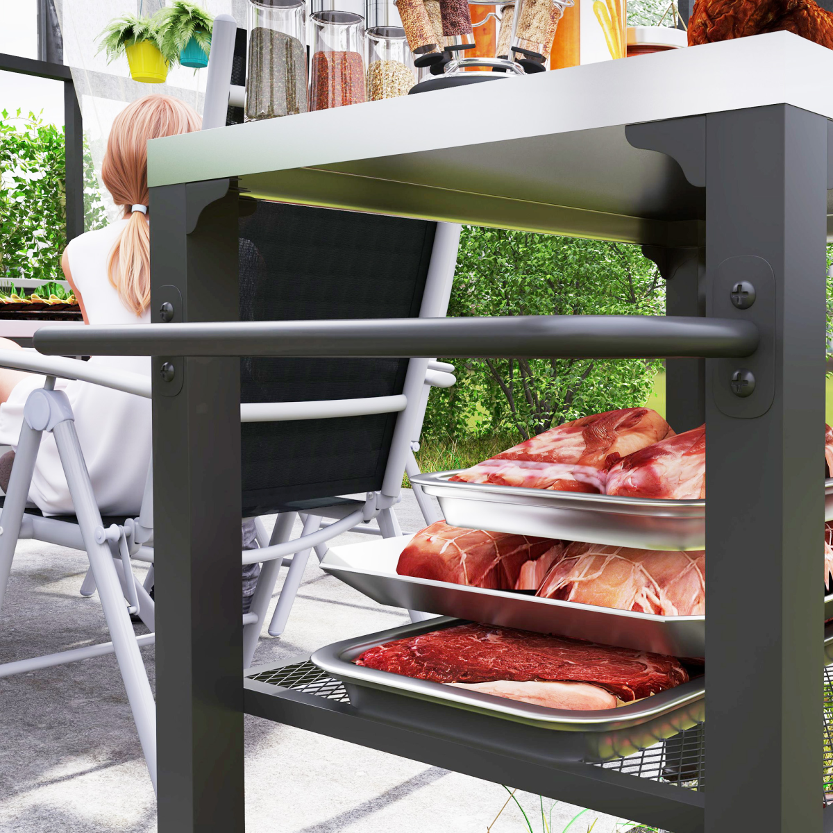 Outsunny Stainless Steel Outdoor Grill Cart with 3 Shelves