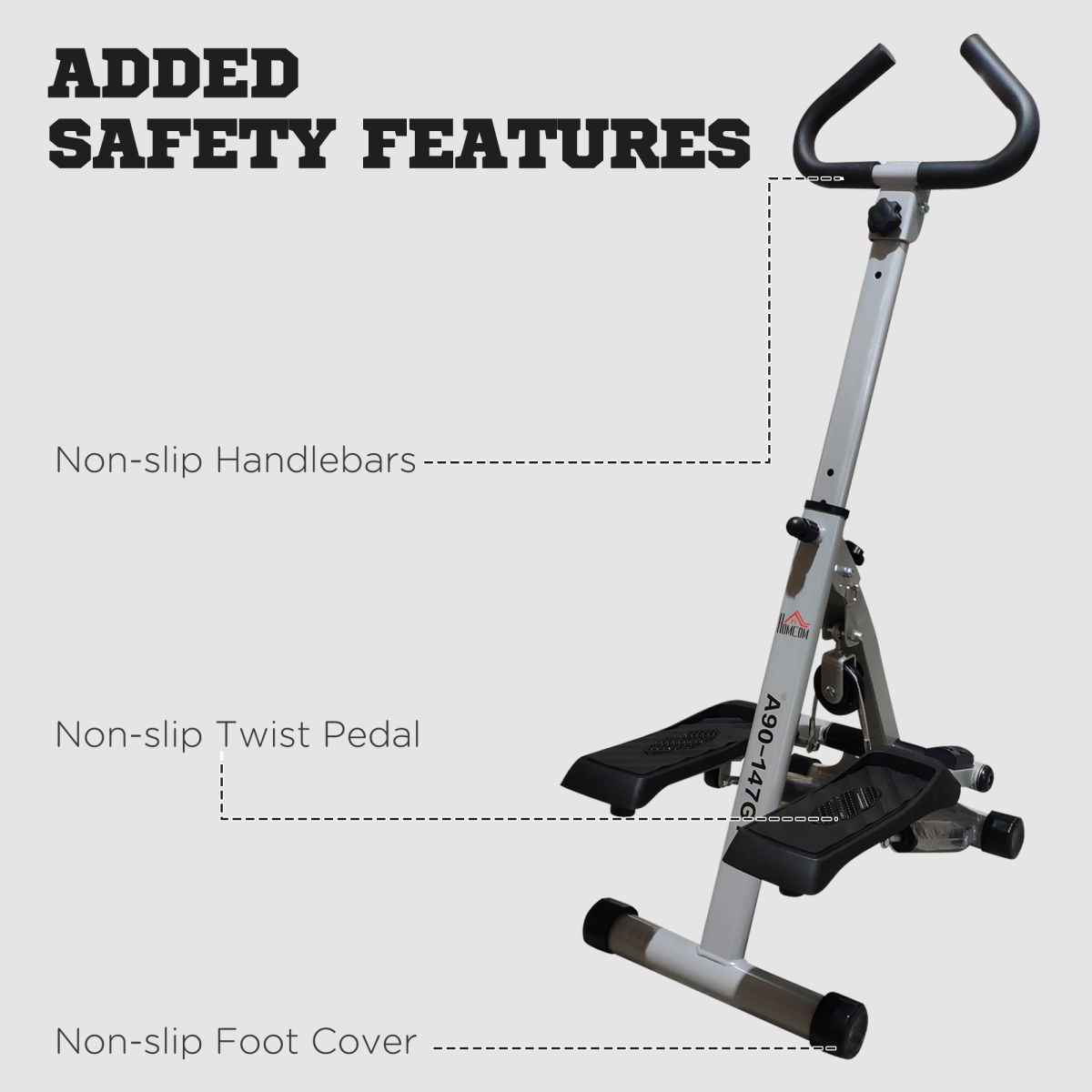 Foldable Adjustable Stepper Machine with Handlebar, Grey, Max Load 110kg
