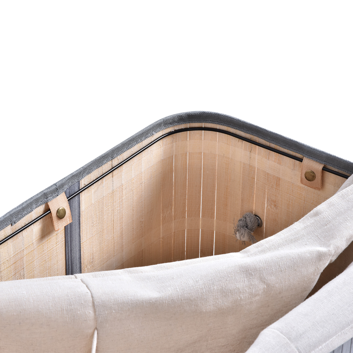 100L Grey Bamboo Flip Lid Laundry Basket with Removable Washable Lining