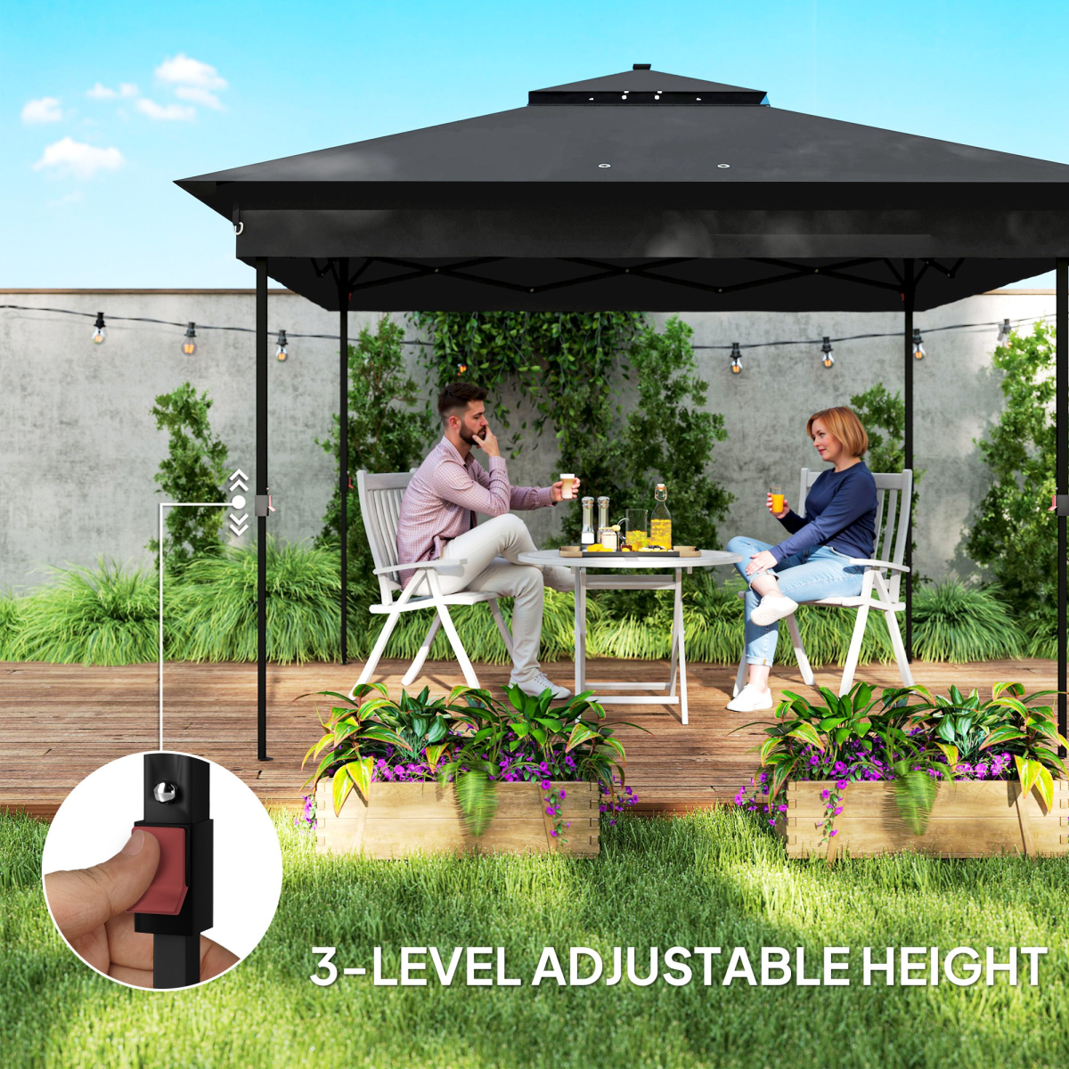 Outsunny 3 x 3m Pop Up Gazebo with Solar LED Lights and Netting, Black