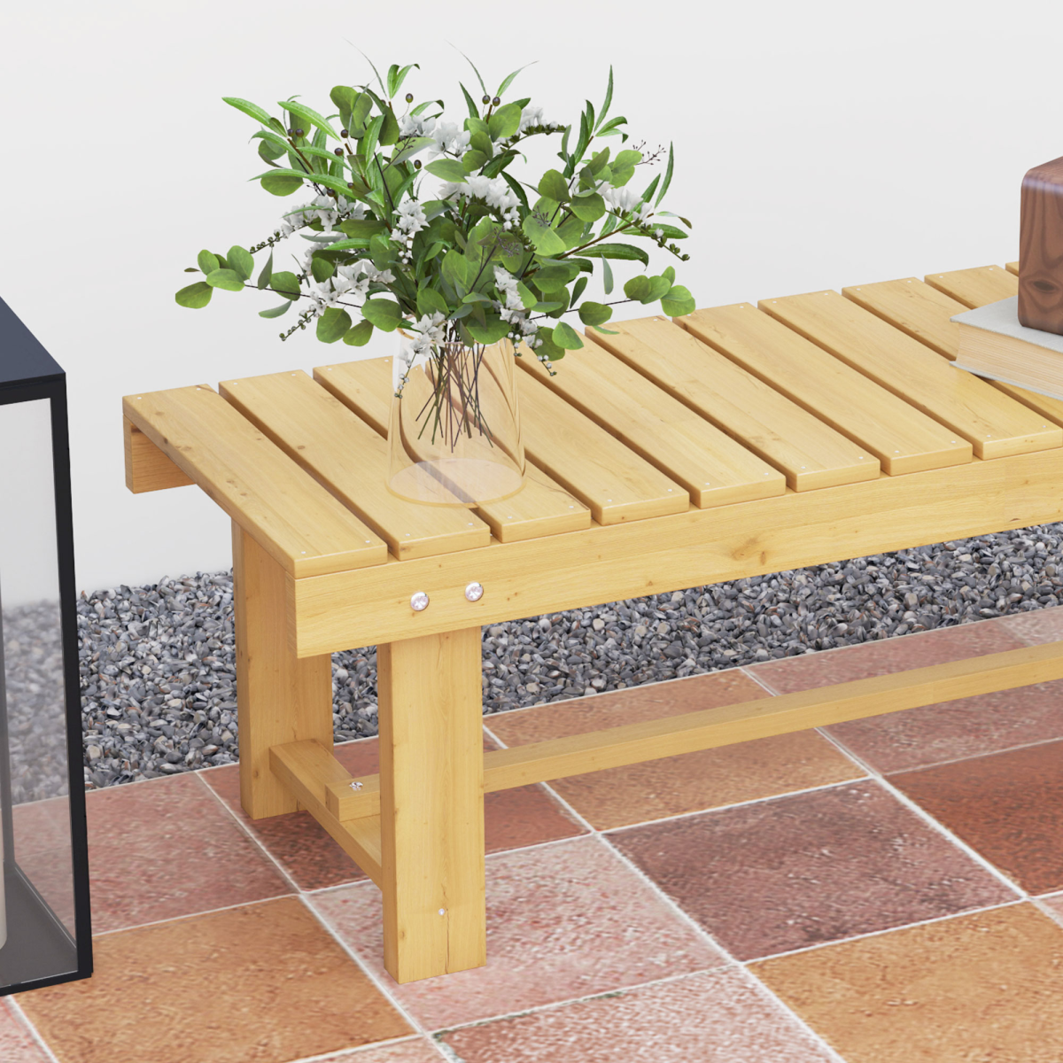 Outsunny 2-Seater Fir Wood Outdoor Garden Patio Bench, Slatted Seat, Weather-Resistant Finish, 250kg Capacity