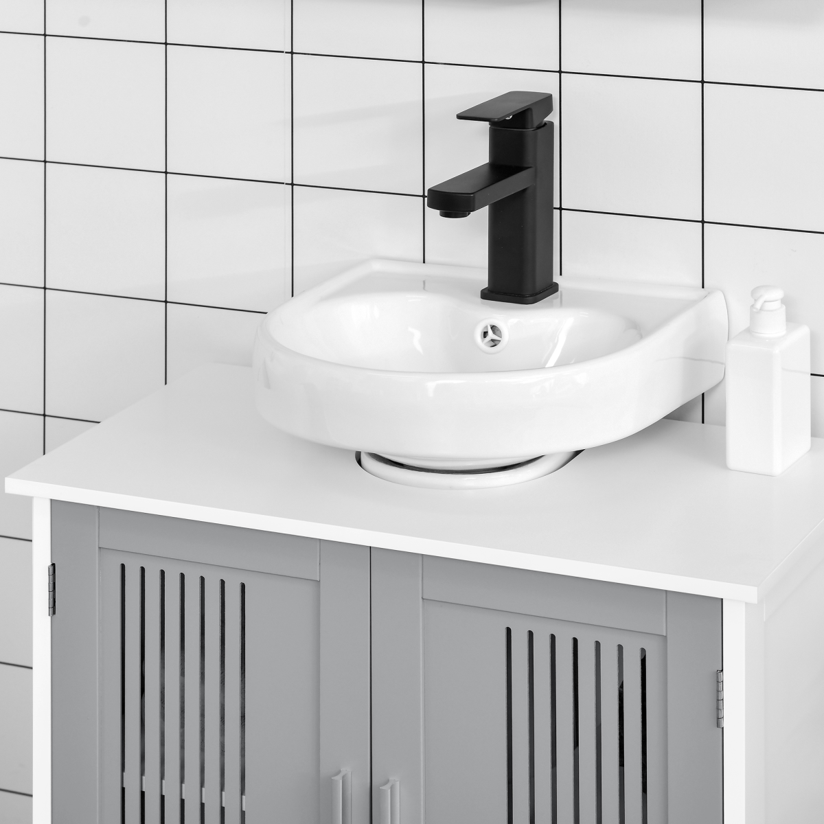 kleankin Modern Under Sink Bathroom Cabinet with 2 Doors, White Vanity Unit, Movable Shelf