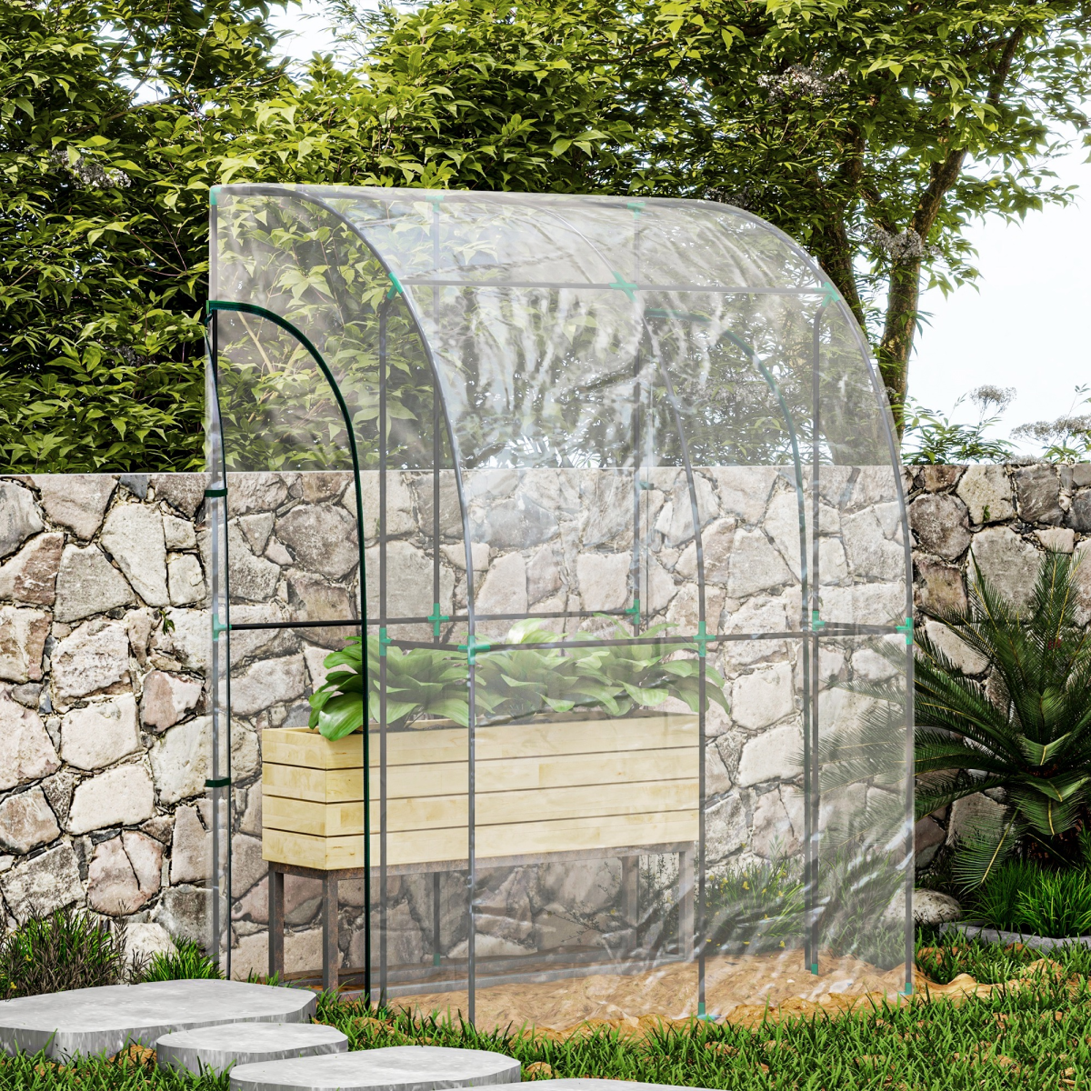 PawHut Lean-To Walk-In Plastic Greenhouse with Zipped Doors