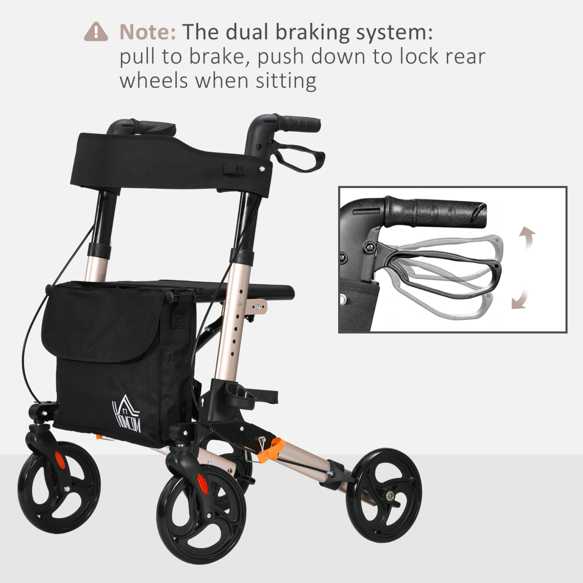 HOMCOM 4-Wheel Rollator Walker with Seat, Adjustable Height, Bag