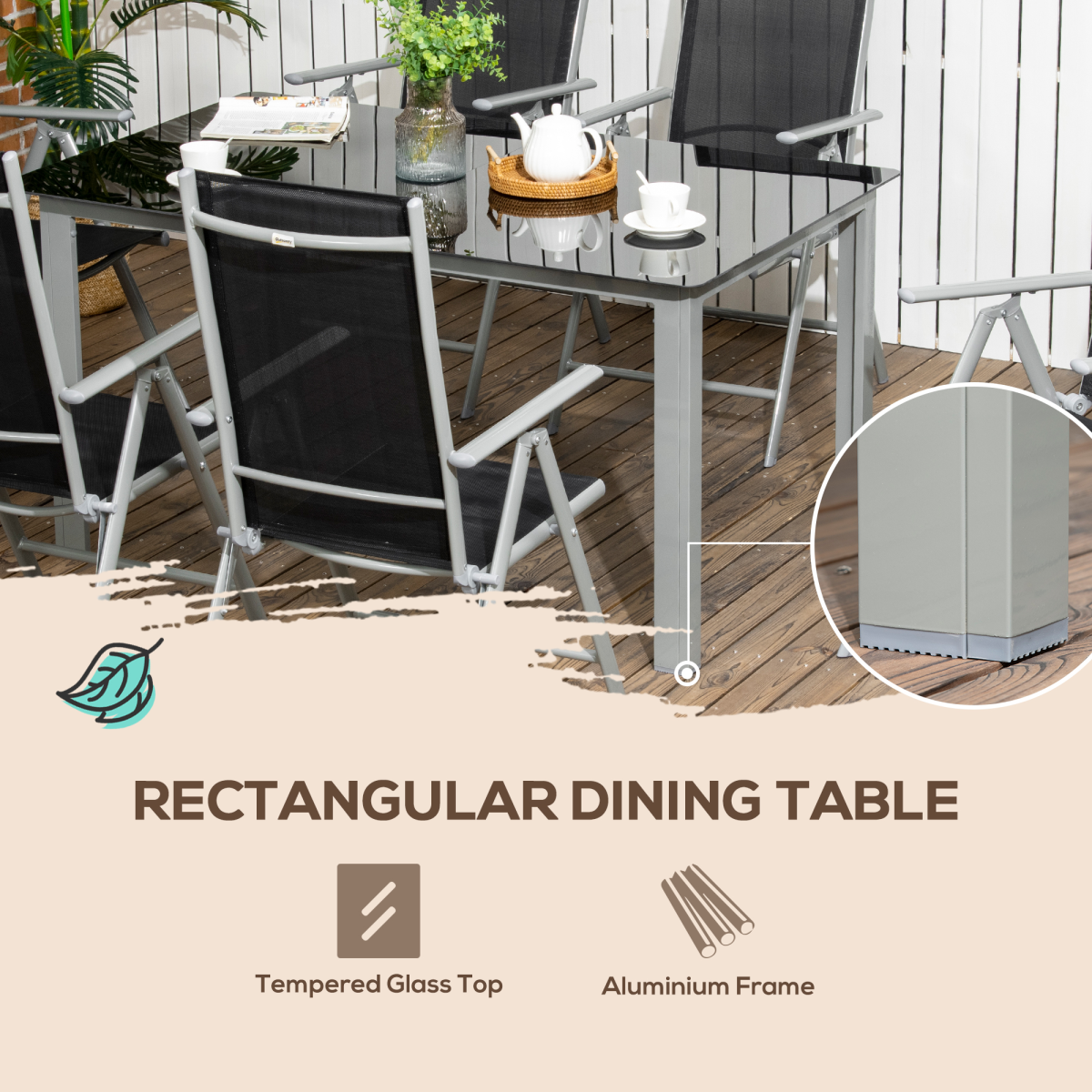 Outsunny 7-Piece Aluminium Patio Dining Set with Folding Chairs