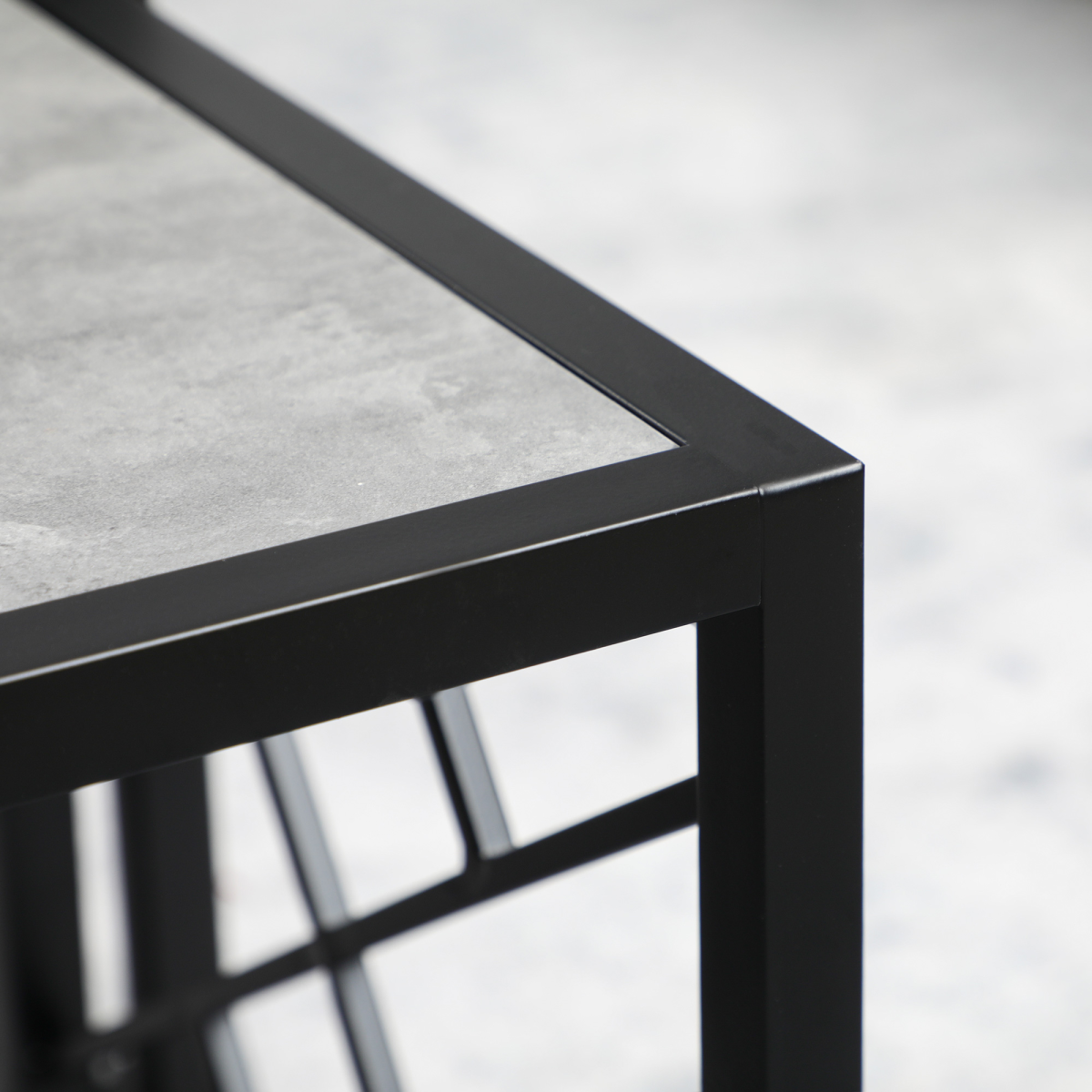 Set of 3 Nesting Square Coffee Tables, Grey Metal Frame
