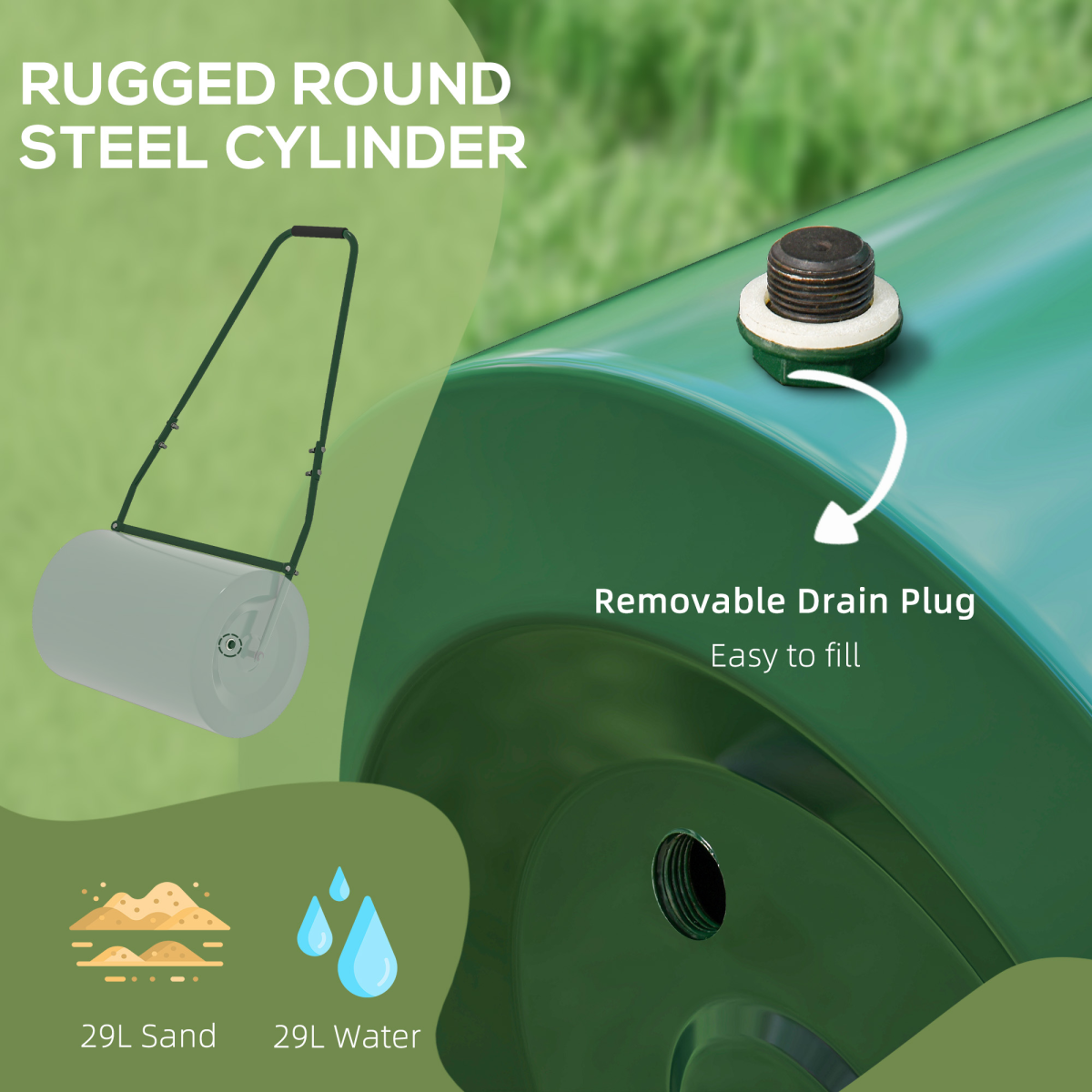 Outsunny Heavy-Duty Fillable Metal Lawn Roller with Comfort Grip