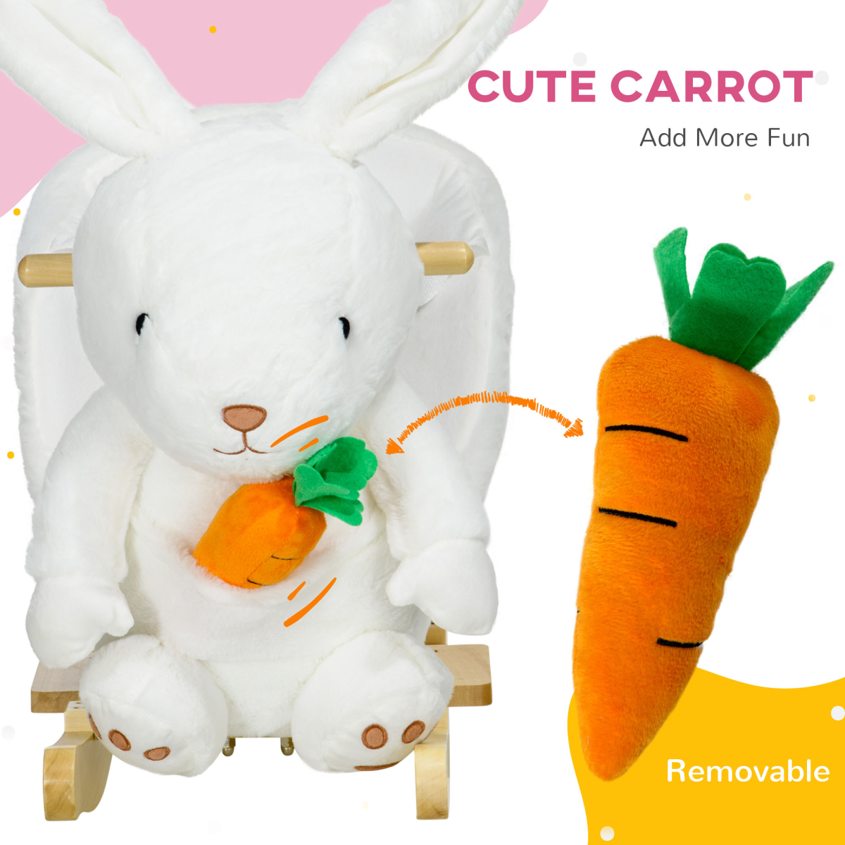HOMCOM Kids Rabbit Rocking Horse with Sounds and Safety Belt, White