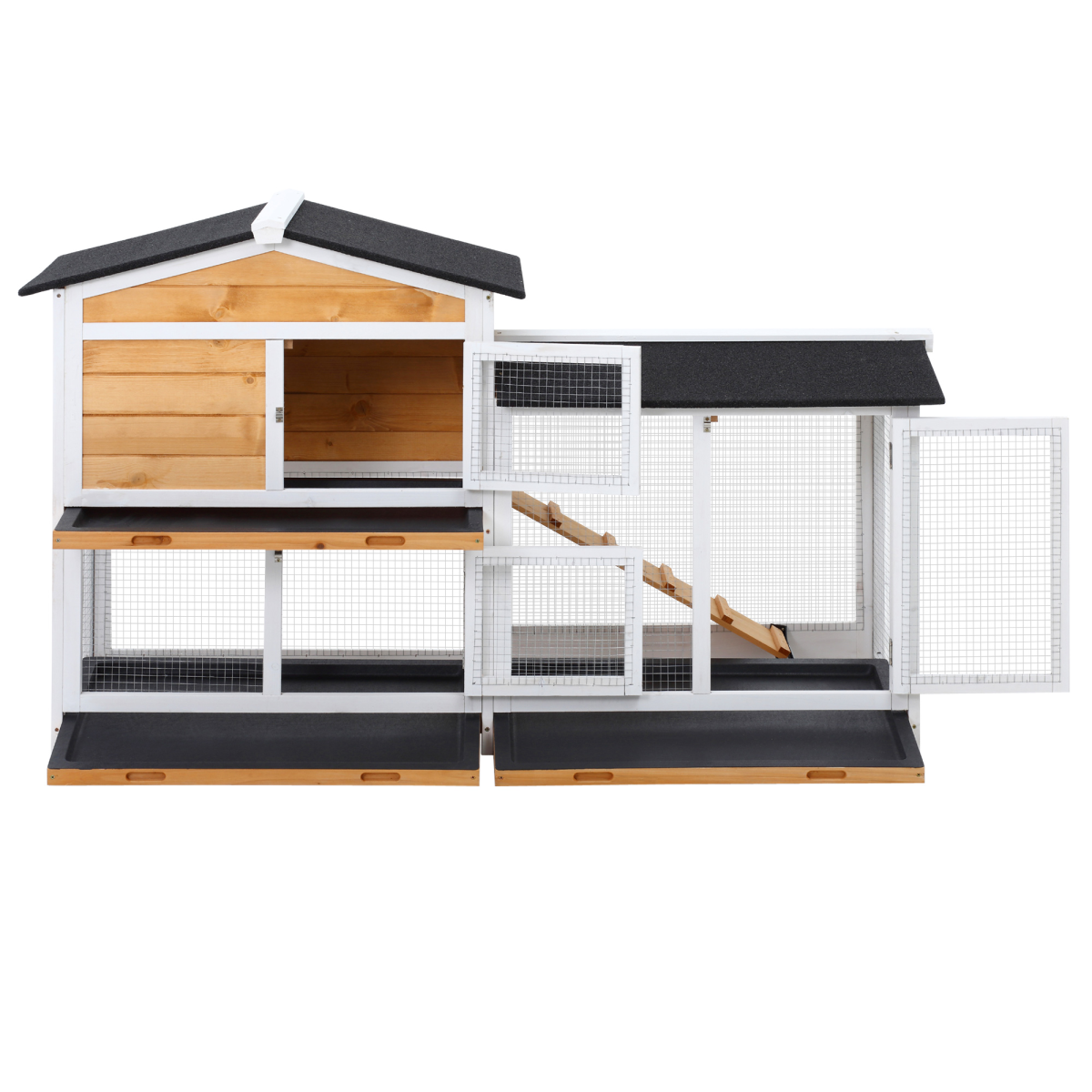 2-Tier Wooden Rabbit Hutch Outdoor Pet Cage with Ramp and Slide-Out Trays PawHut