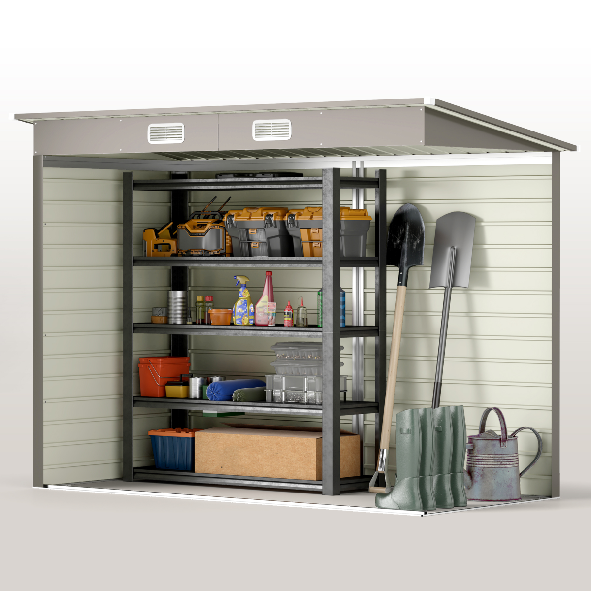 Outsunny Metal Garden Storage Shed with Double Doors, Light Grey