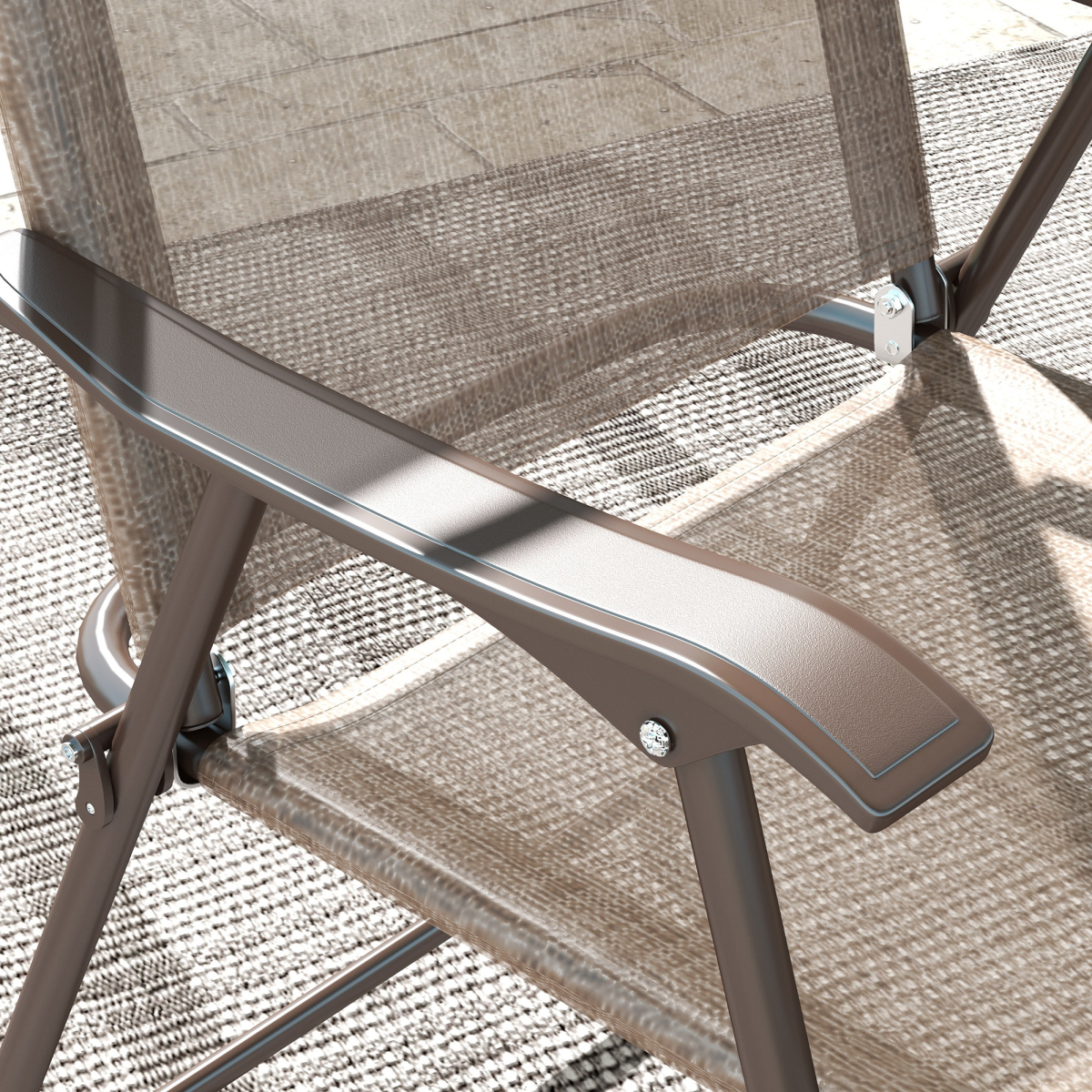 Outsunny Set of 2 Folding Mesh Chairs, Steel Frame, Mixed Brown
