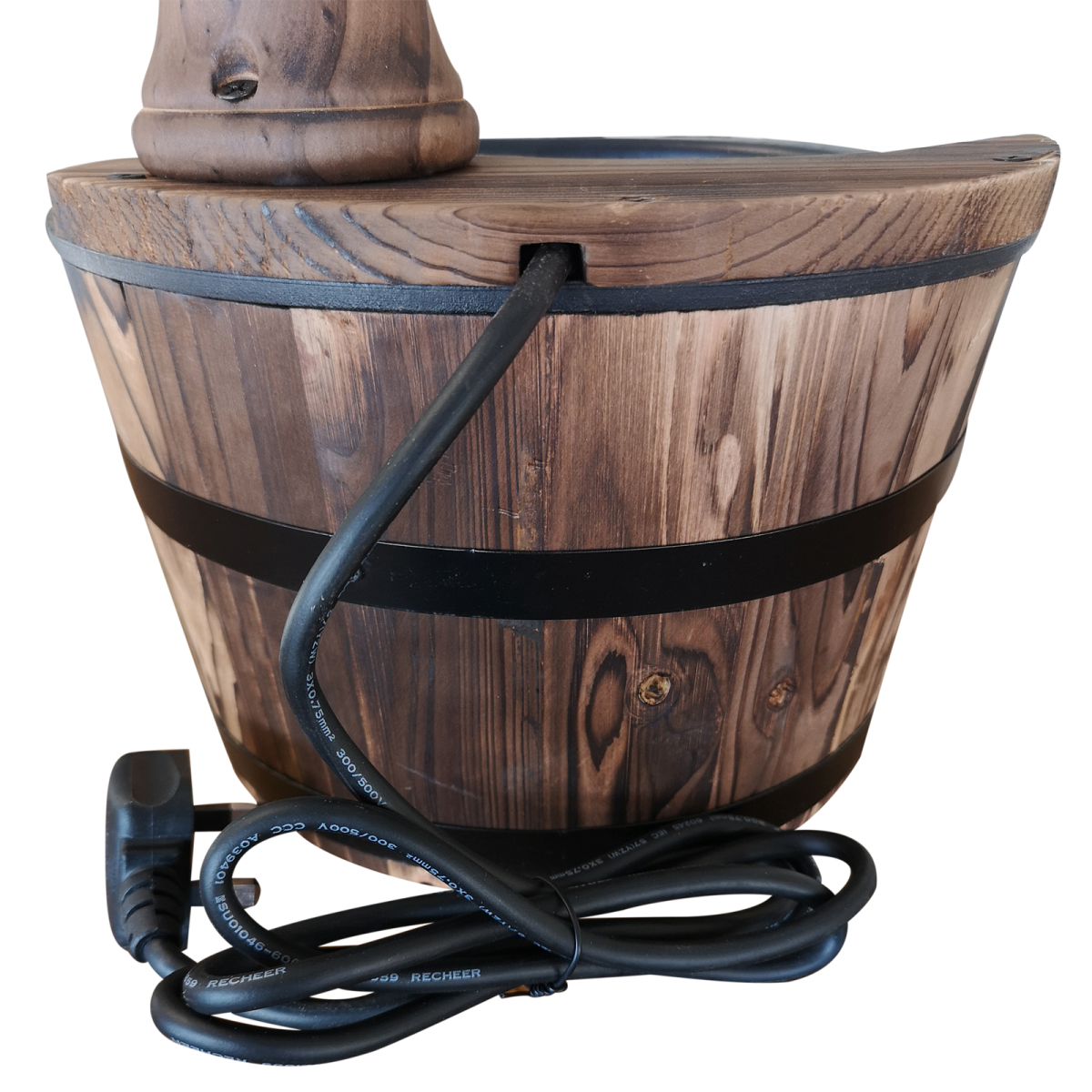 Outsunny Rustic Wooden Barrel Water Fountain with Electric Pump, Garden Planter and Ornament