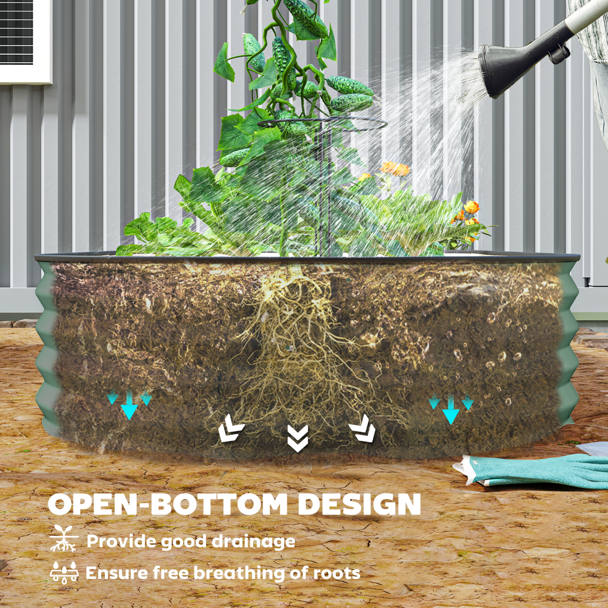 Outsunny Set of 2 Green Galvanised Steel Raised Garden Planters