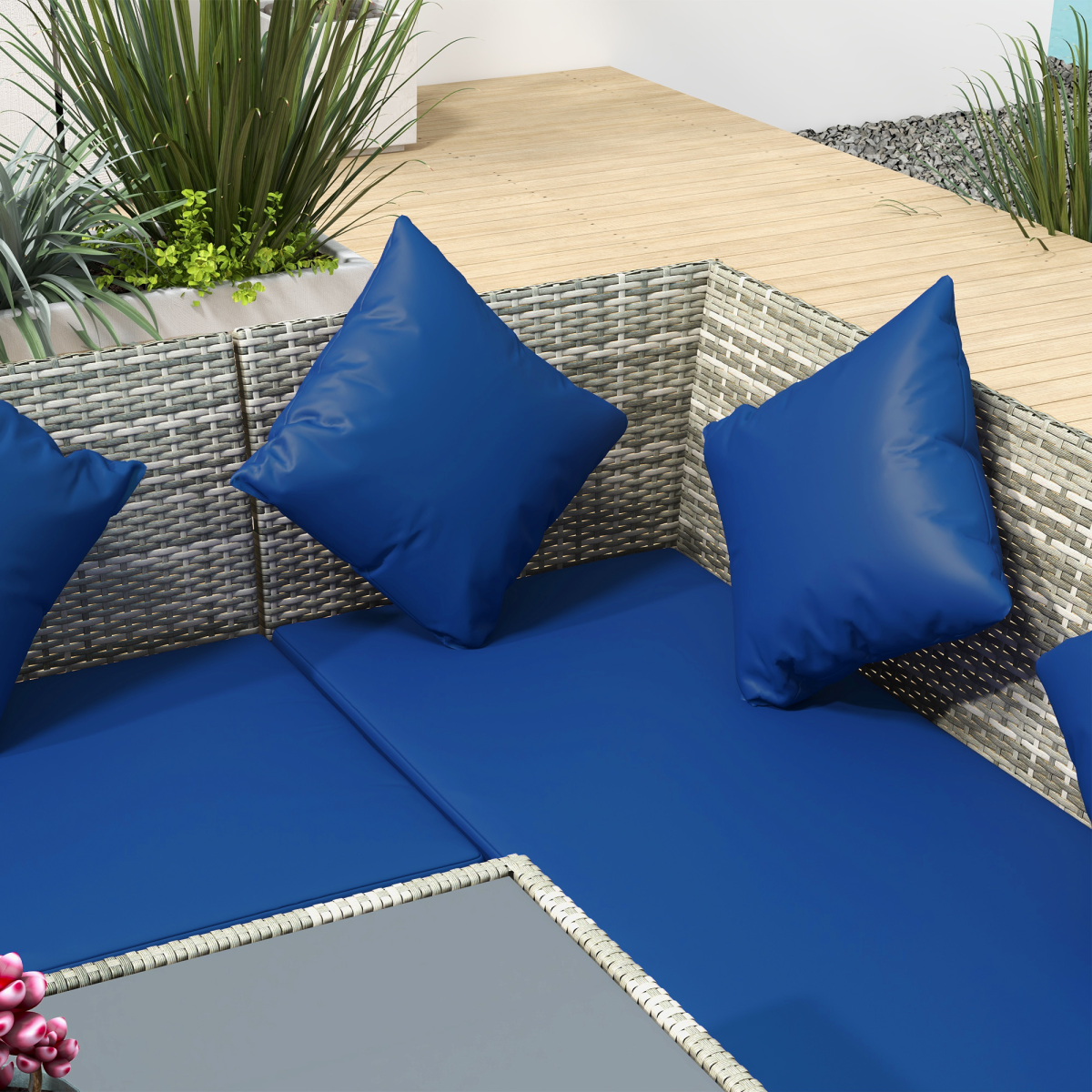 Outsunny 5-Piece Rattan Garden Dining Set with Table, Dark Blue