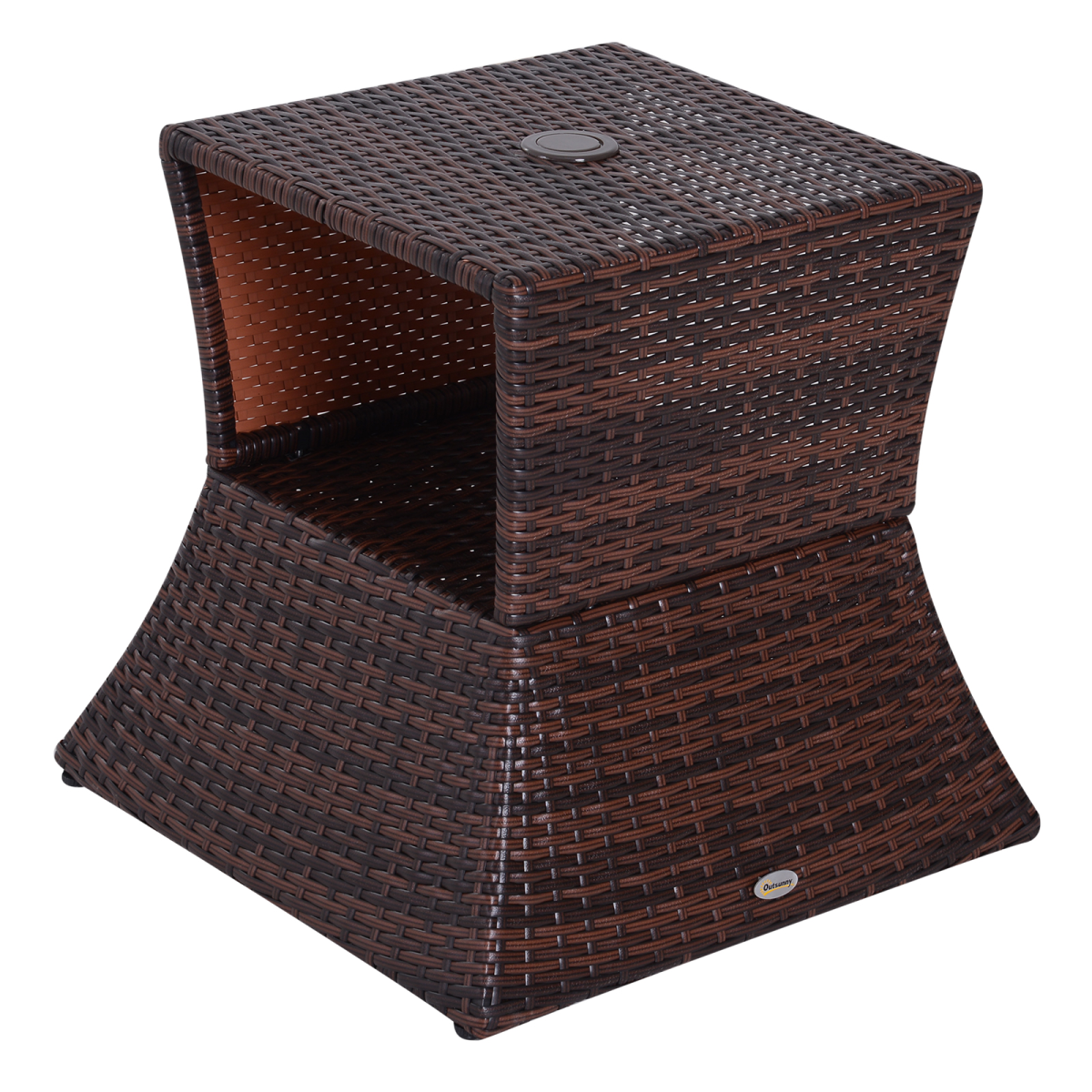 Outsunny PE Rattan Wicker Tea Coffee Table with Umbrella Hole and Storage Shelf, Mixed Grey