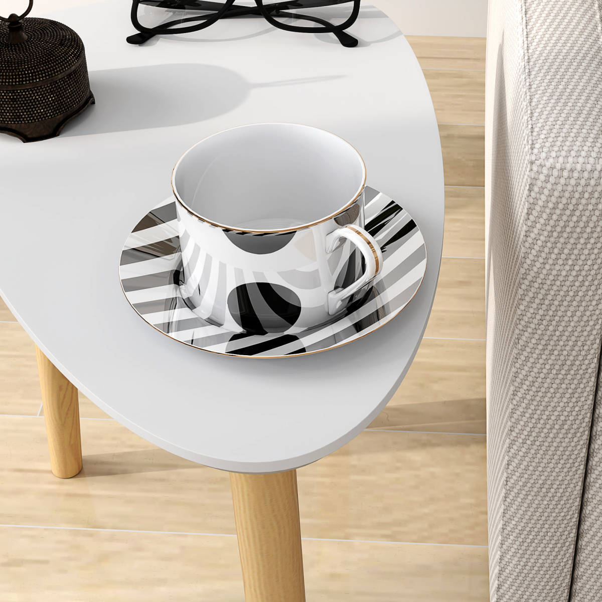 HOMCOM Set of 2 Modern Nesting Side Tables, Grey and Natural