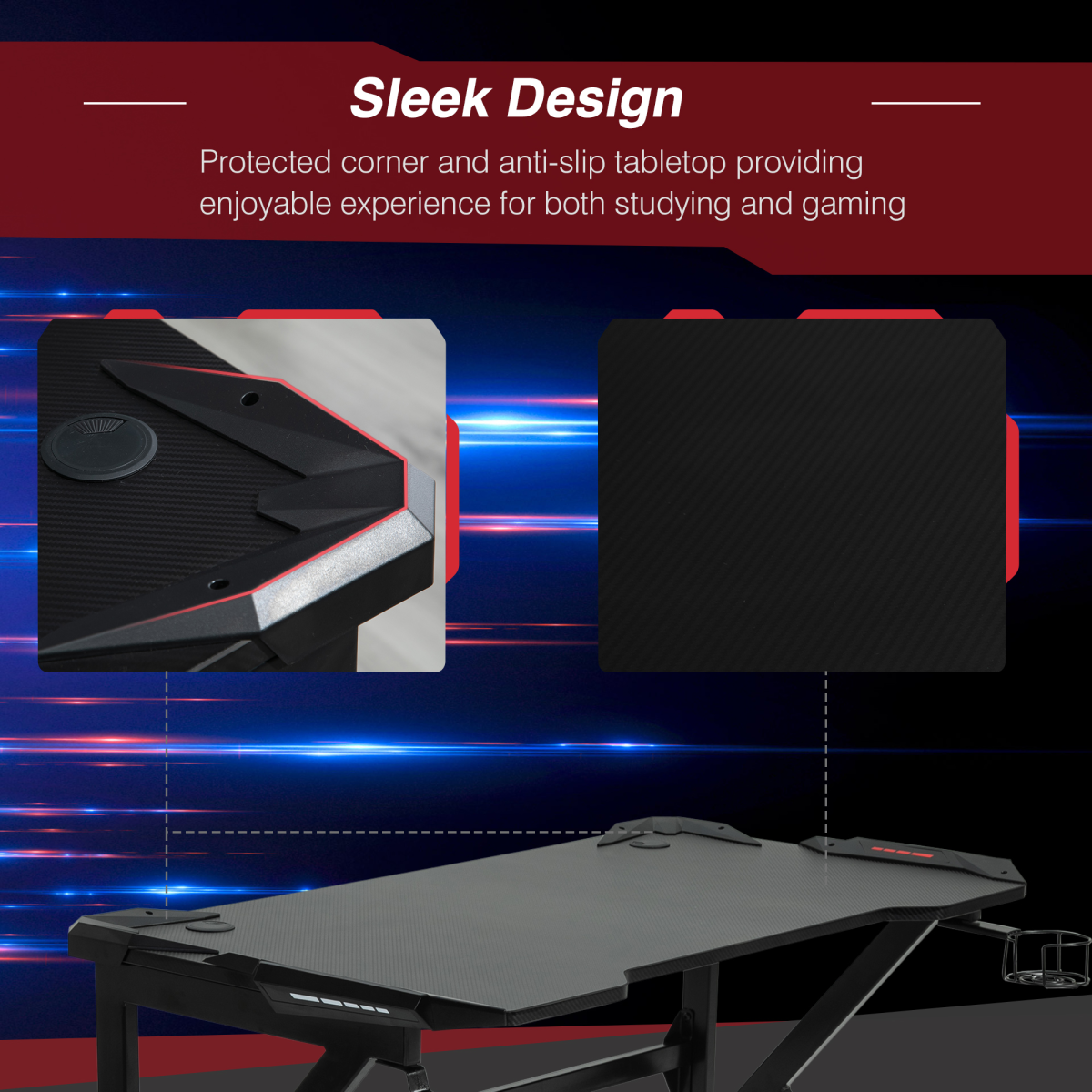 HOMCOM Gaming Desk with Steel Frame, Cup Holder & Headphone Hook