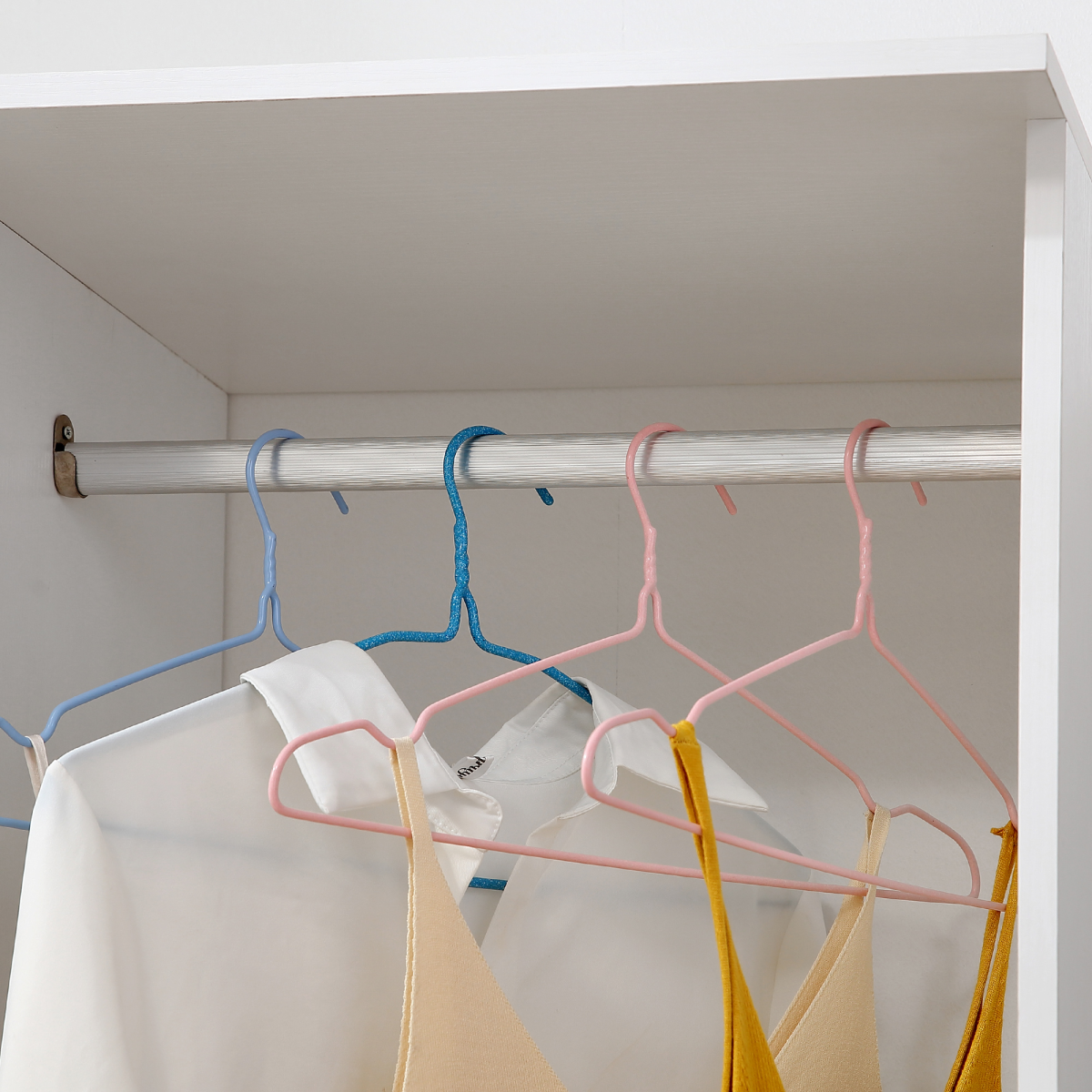 White Storage Wardrobe with Shelves, Hanging Rail & Wheels