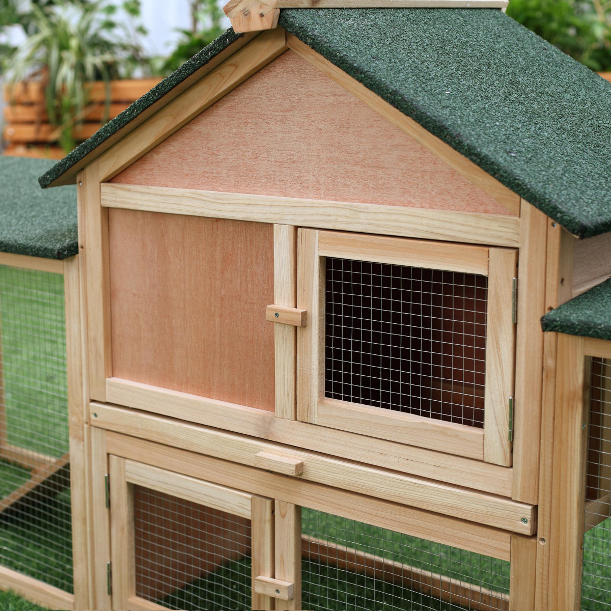 Wooden Indoor Rabbit Hutch House-Style Cage with Run Area