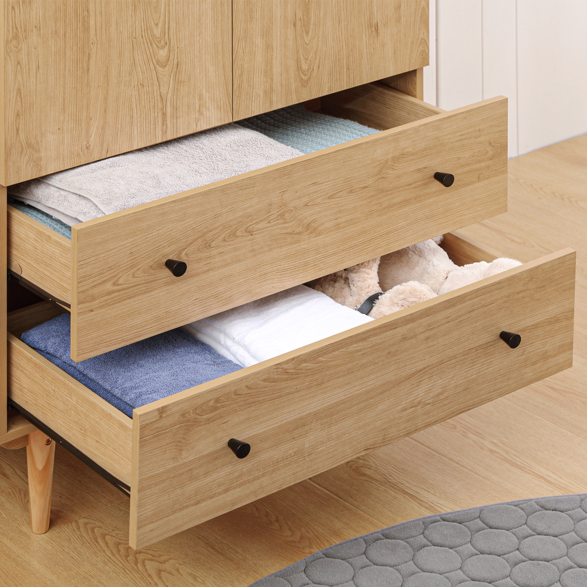 HOMCOM 2-Door Wardrobe with 2 Drawers, Hanging Rail, Bedroom Storage
