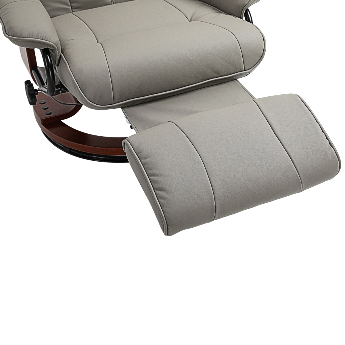 Grey PU Leather Recliner Armchair with Footrest and Wooden Base