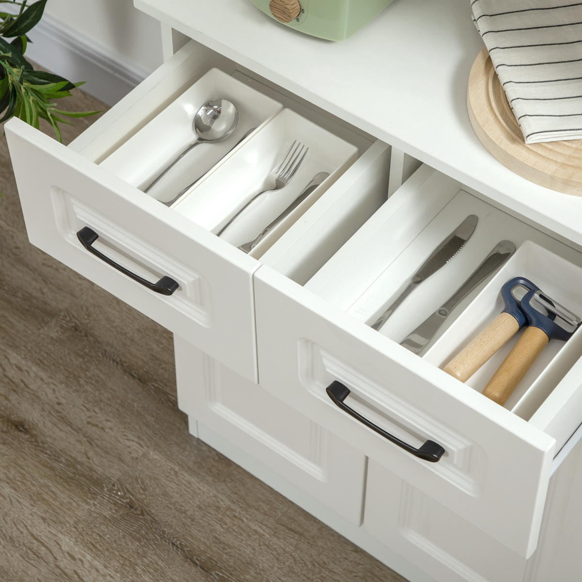 HOMCOM White Kitchen Storage Cabinet with Shelves & Drawers
