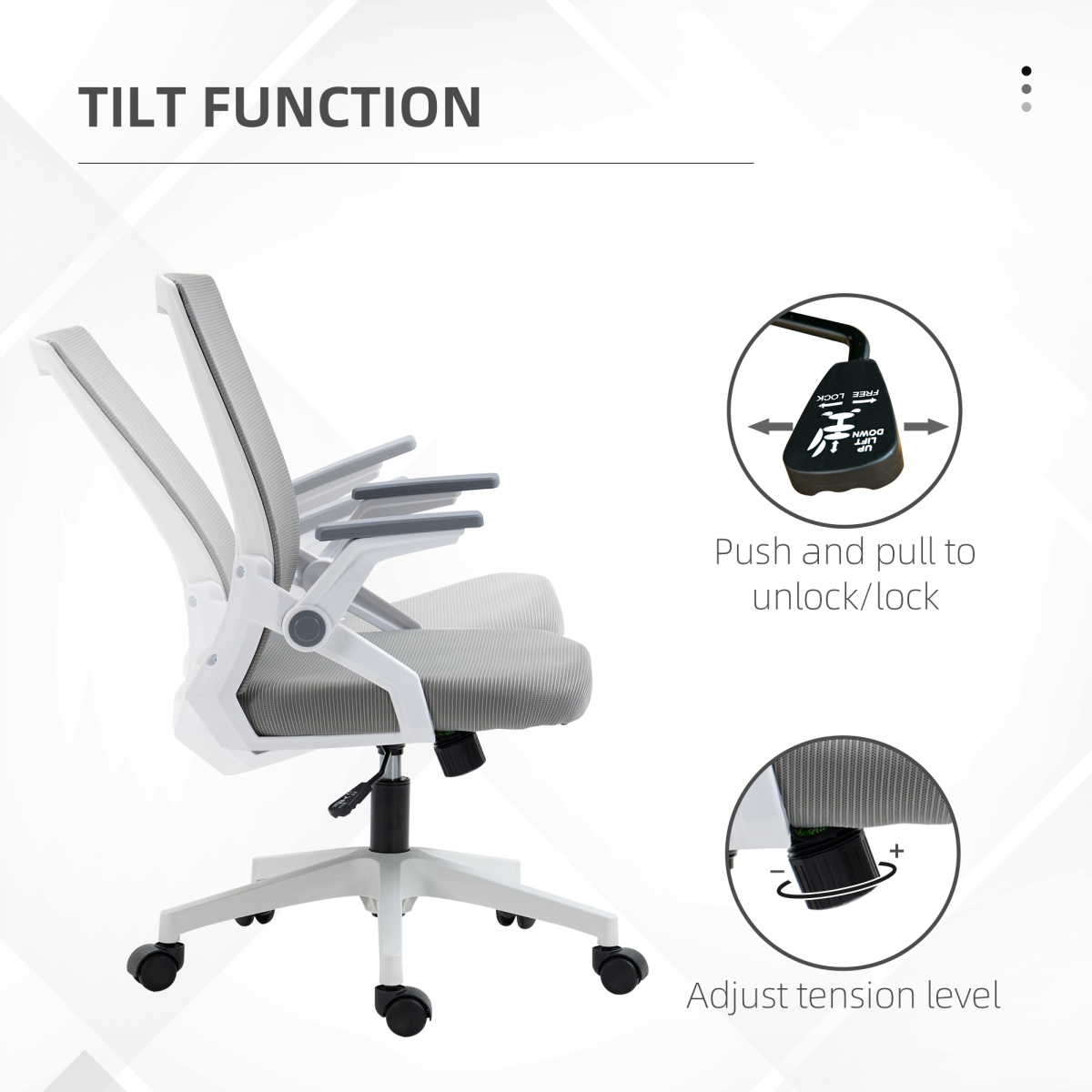 Vinsetto Mesh Office Chair for Home with Lumbar Support, Flip-up Arm, Wheels