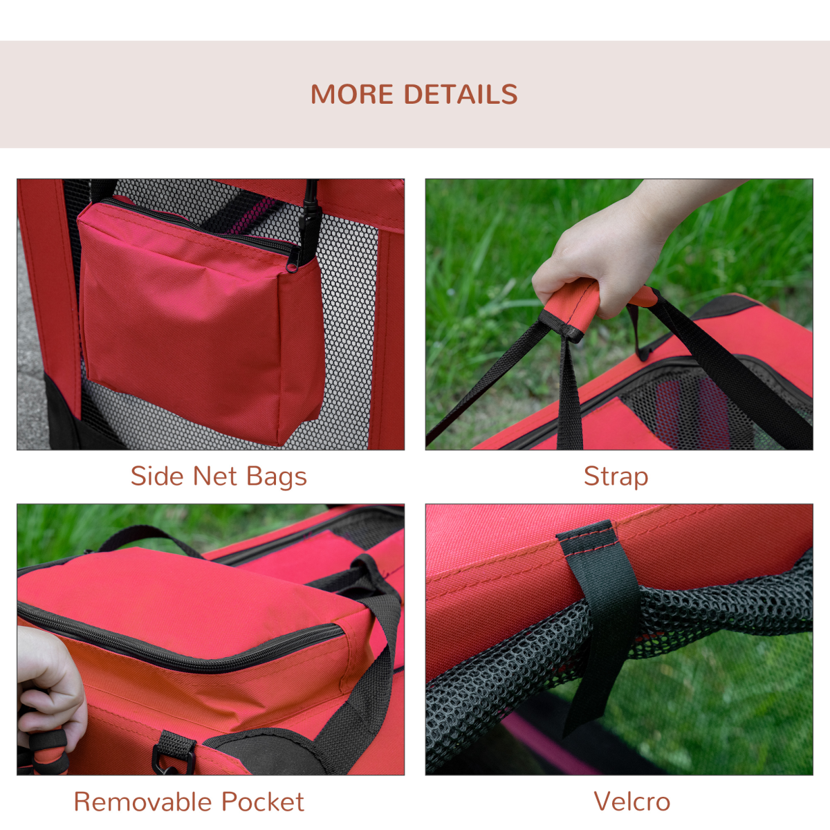 Pawhut Folding Soft Pet Carrier Bag with Mesh Windows and Carry Handles, 60 x 42 x 42 cm, Red