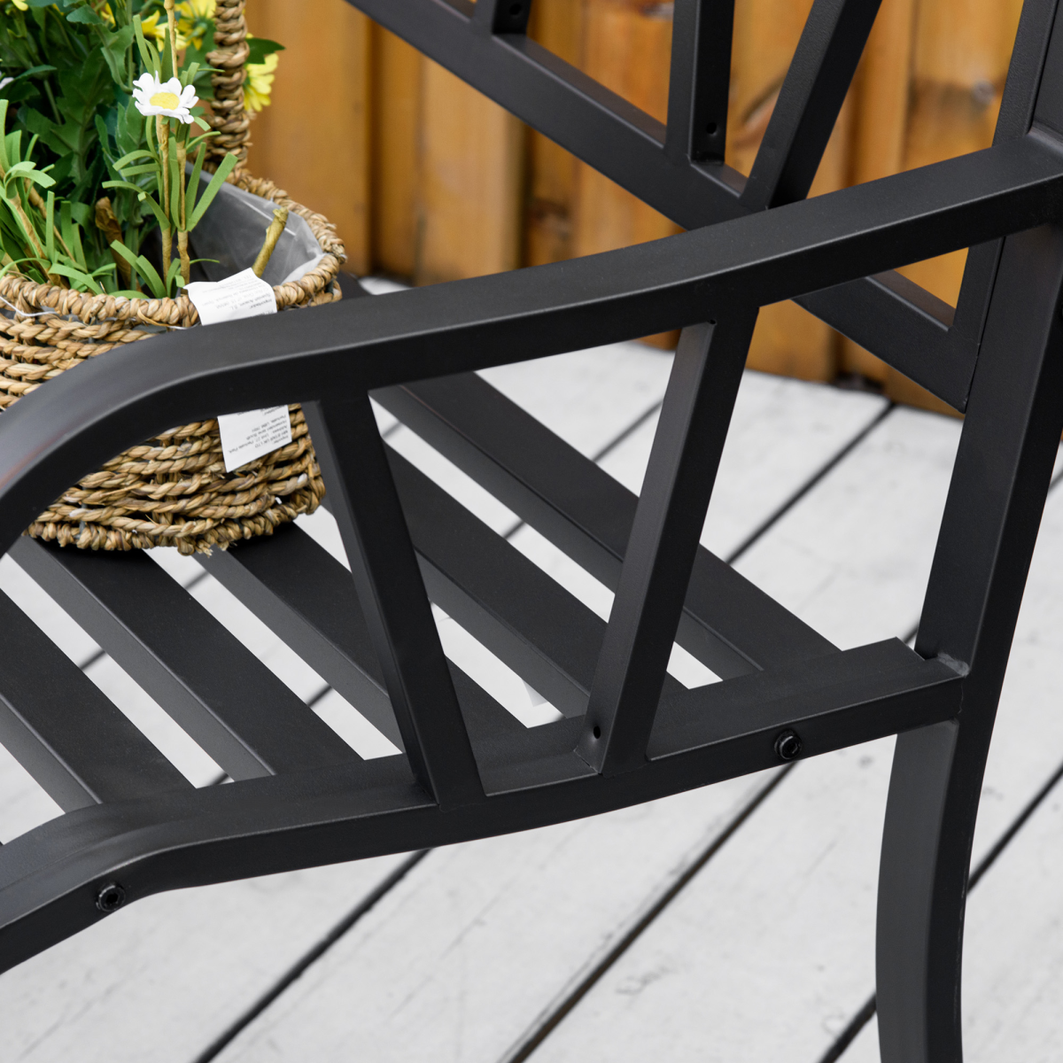 Outsunny 2-Seater Metal Garden Bench Loveseat with Decorative Backrest, Curved Armrests, Slatted Seat, Outdoor Patio Bench