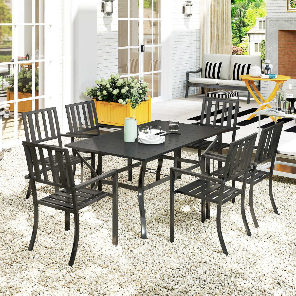 Outsunny 7-Piece Galvanised Steel Patio Dining Set with 42mm Umbrella Hole, Black