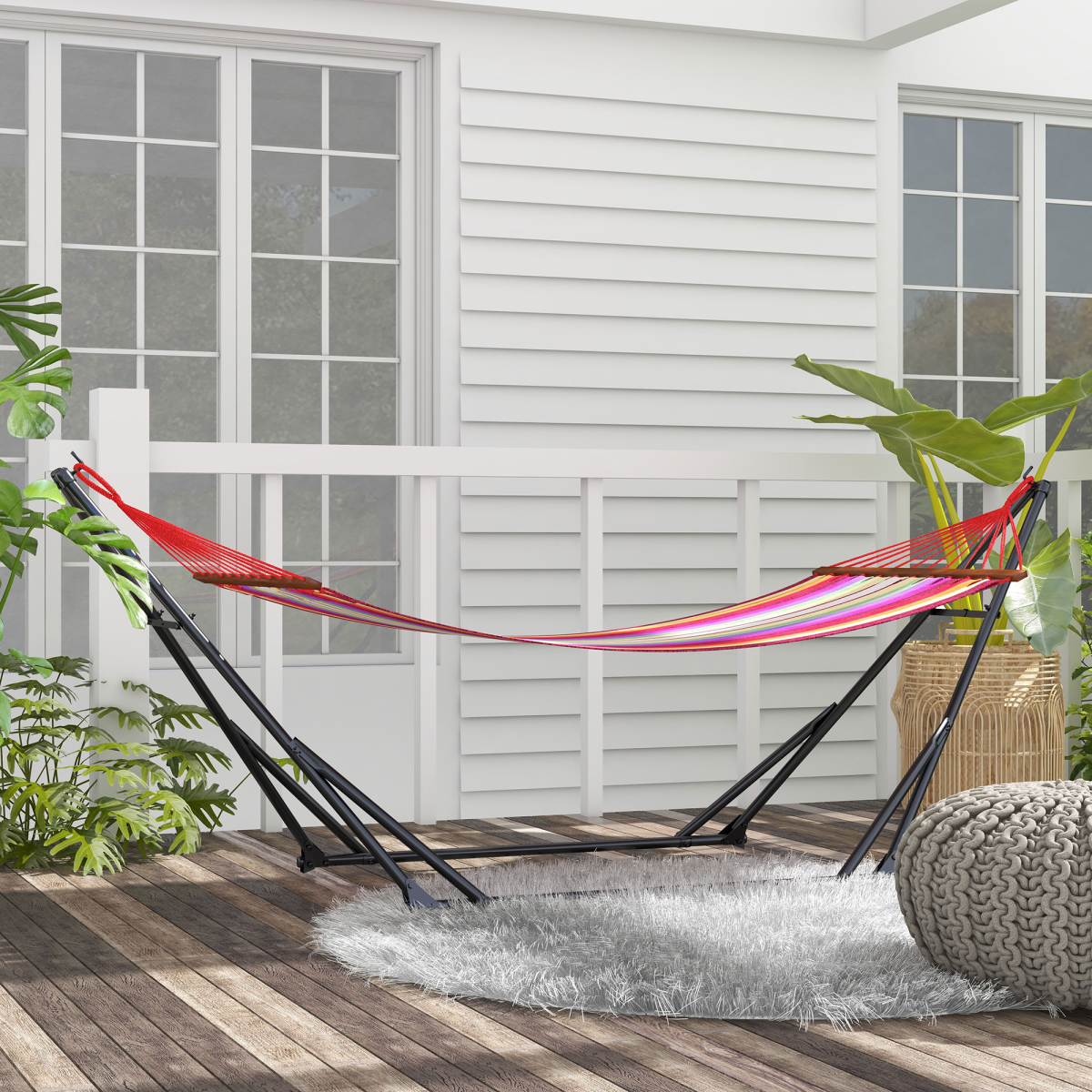 Outsunny 2 in 1 Foldable Steel Hammock Stand, Hammock Net and Chair Stand with Carrying Bag