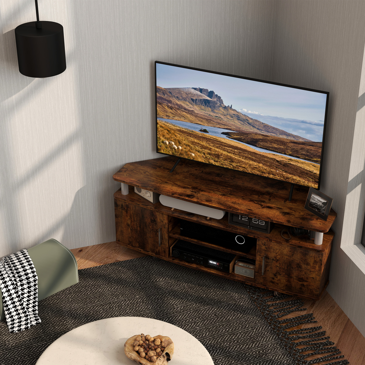 HOMCOM Rustic Brown TV Unit Cabinet with 2 Cupboards & Shelves