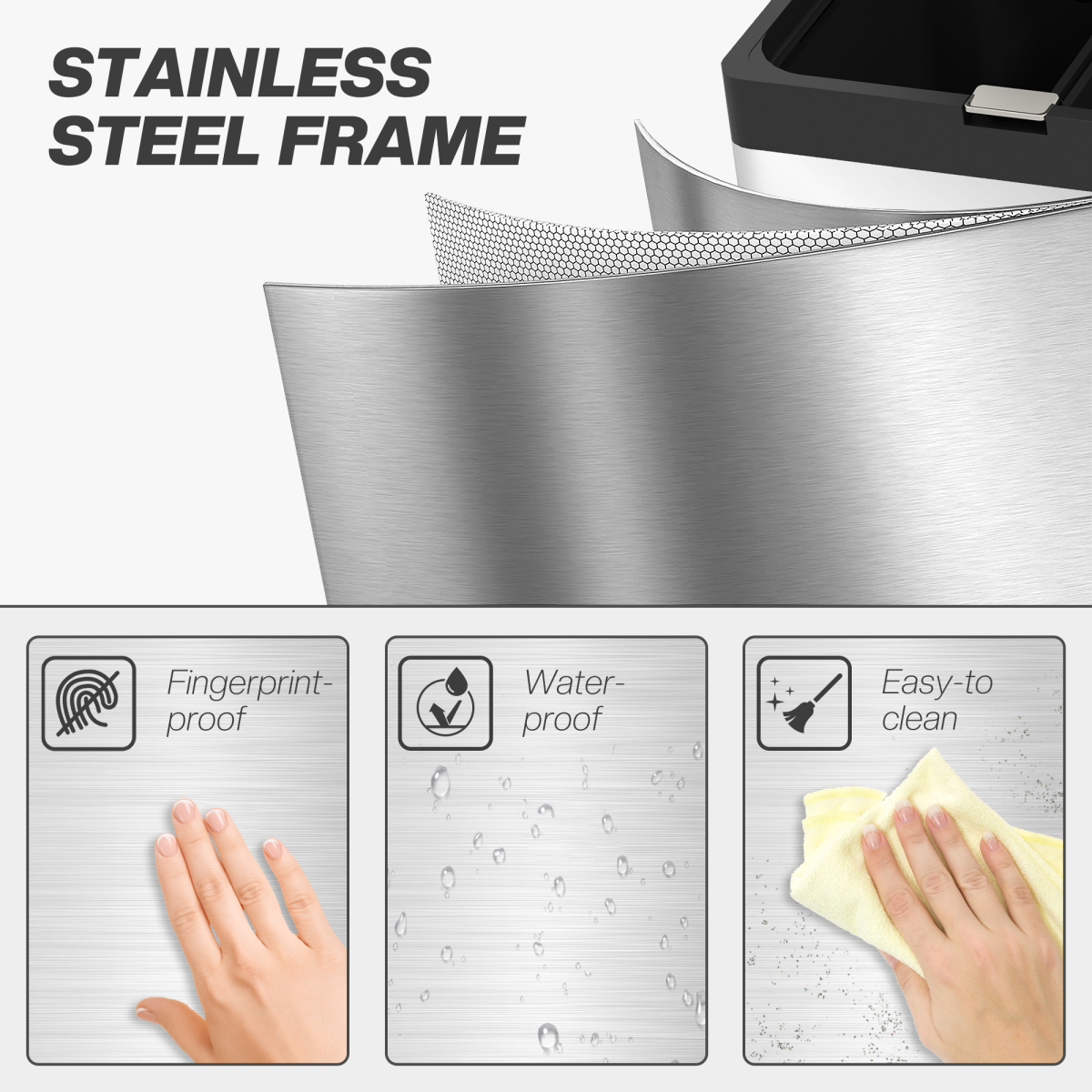 HOMCOM 3-Compartment 56L Stainless Steel Pedal Bin with Wheels