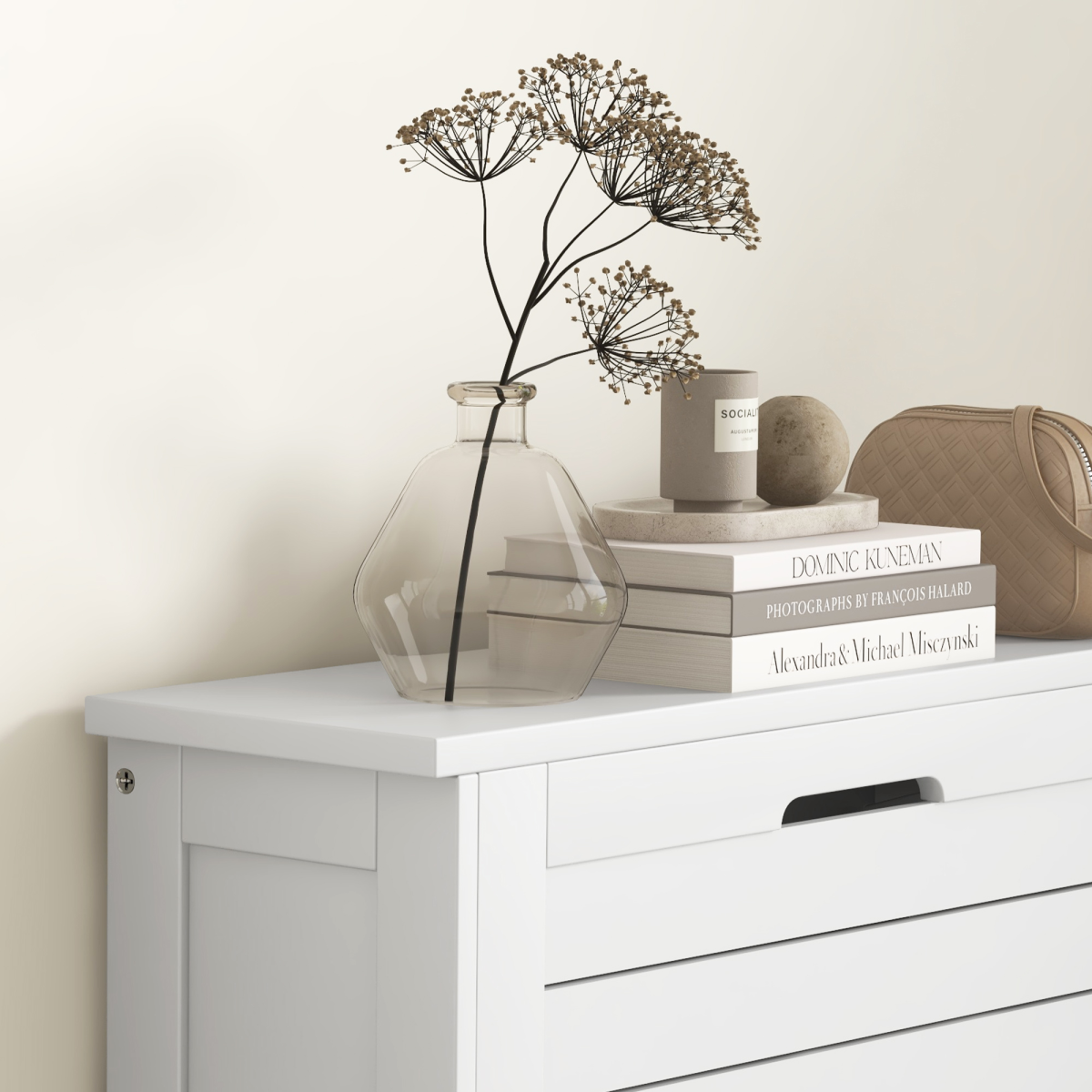 HOMCOM Narrow Shoe Storage Cabinet, 3 Flip Drawers, White