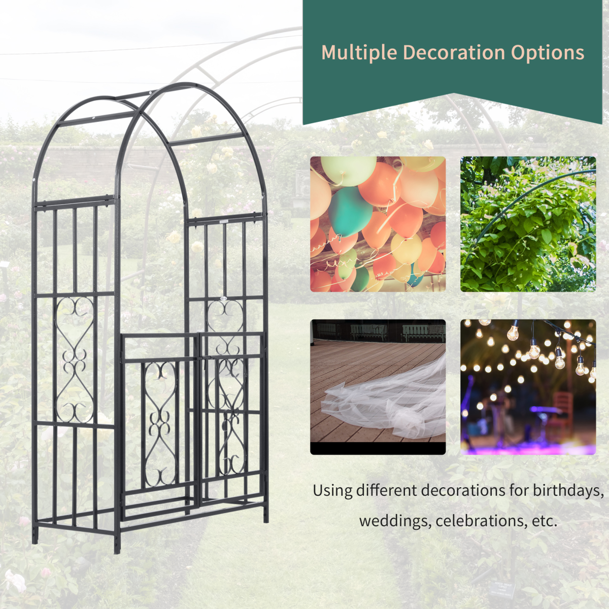 Outsunny Steel Garden Arch with Double Gate for Climbing Plants