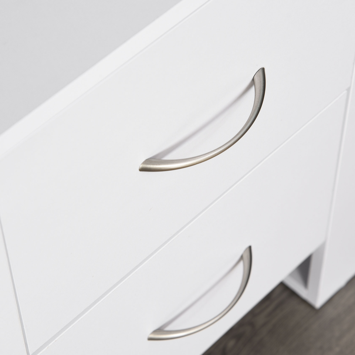 HOMCOM White Particle Board 2-Drawer Bedside Table with Silver Handles