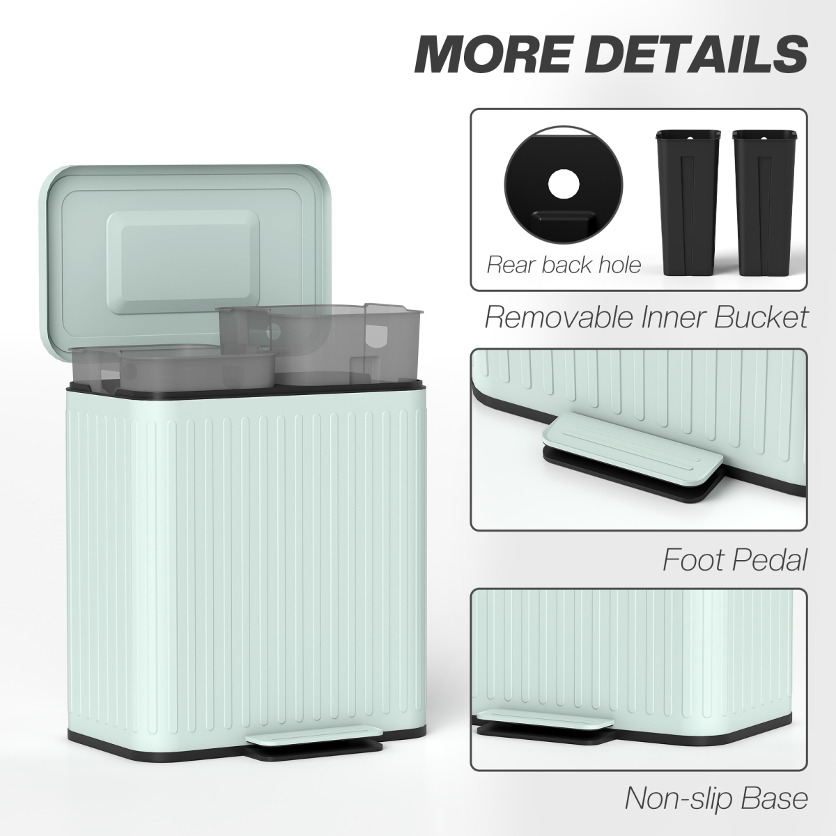 HOMCOM 2 x 20L Double Pedal Rubbish Bin with Soft-Close Lid, Green