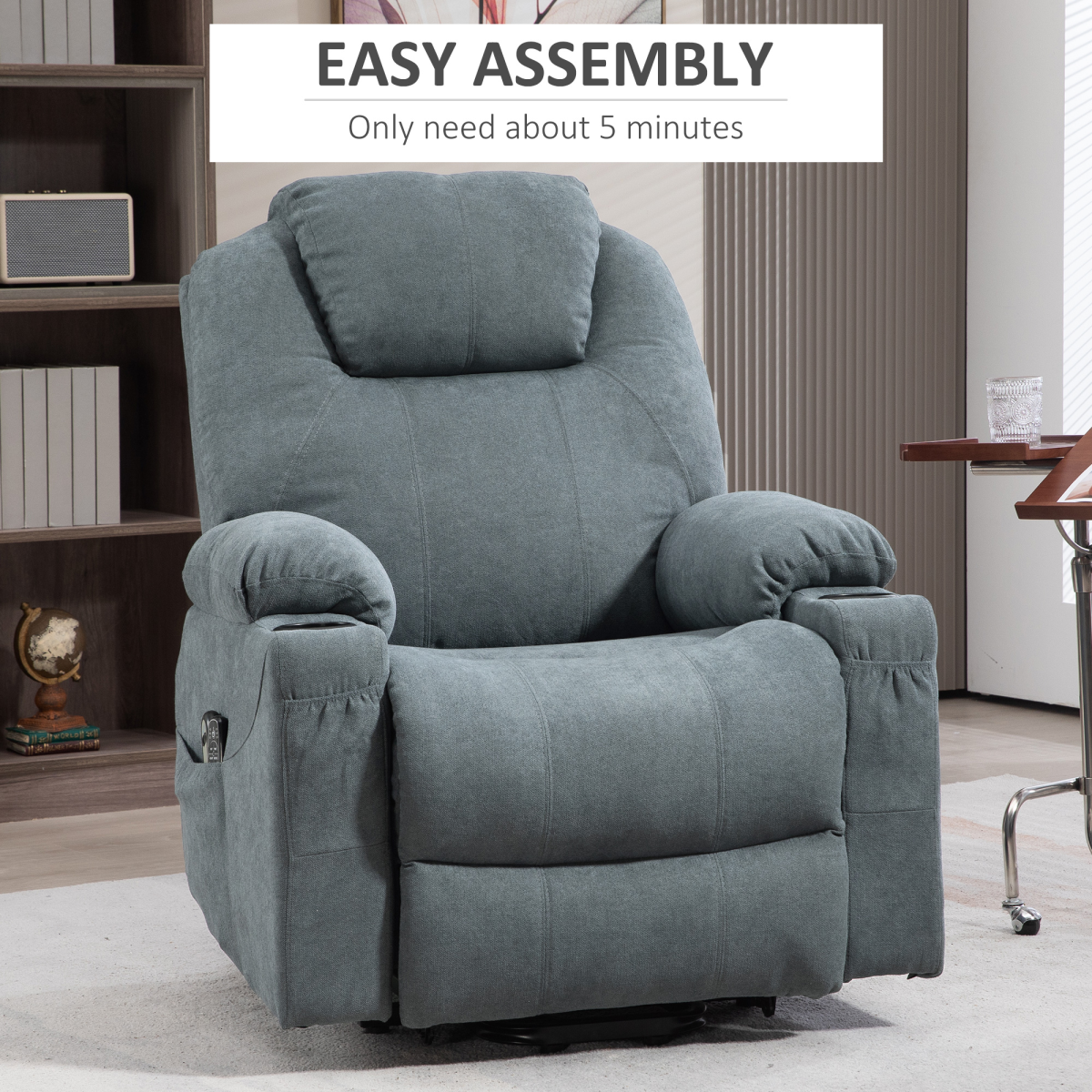 HOMCOM Lift Recliner Chair with Vibration Massage & Heat, Grey