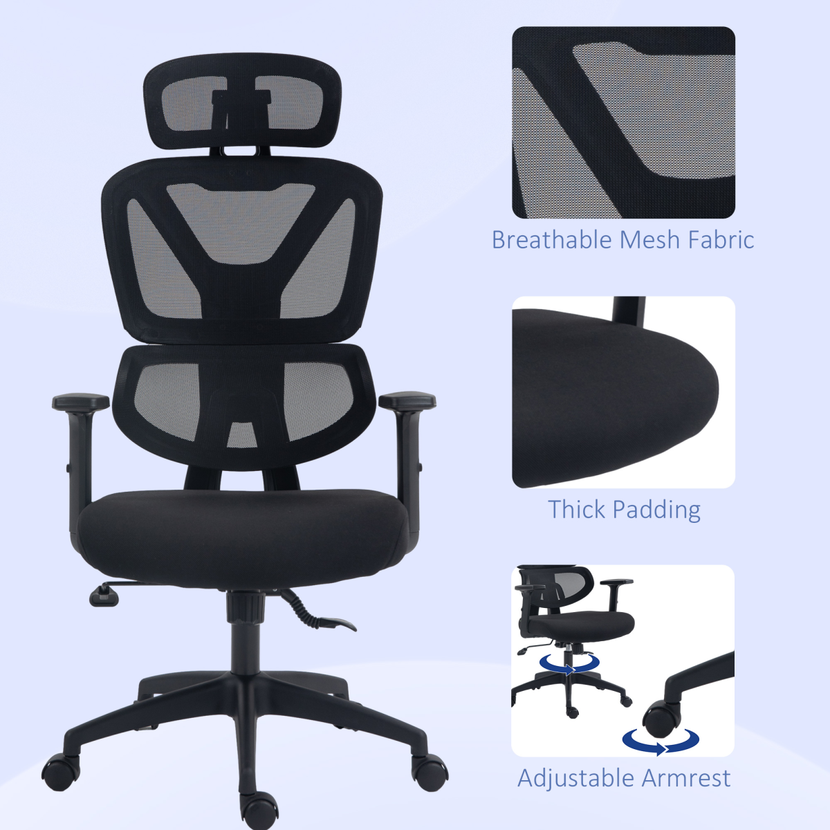 Vinsetto Mesh Office Chair Swivel Desk Chair w/ Adjustable Height Headrest Black