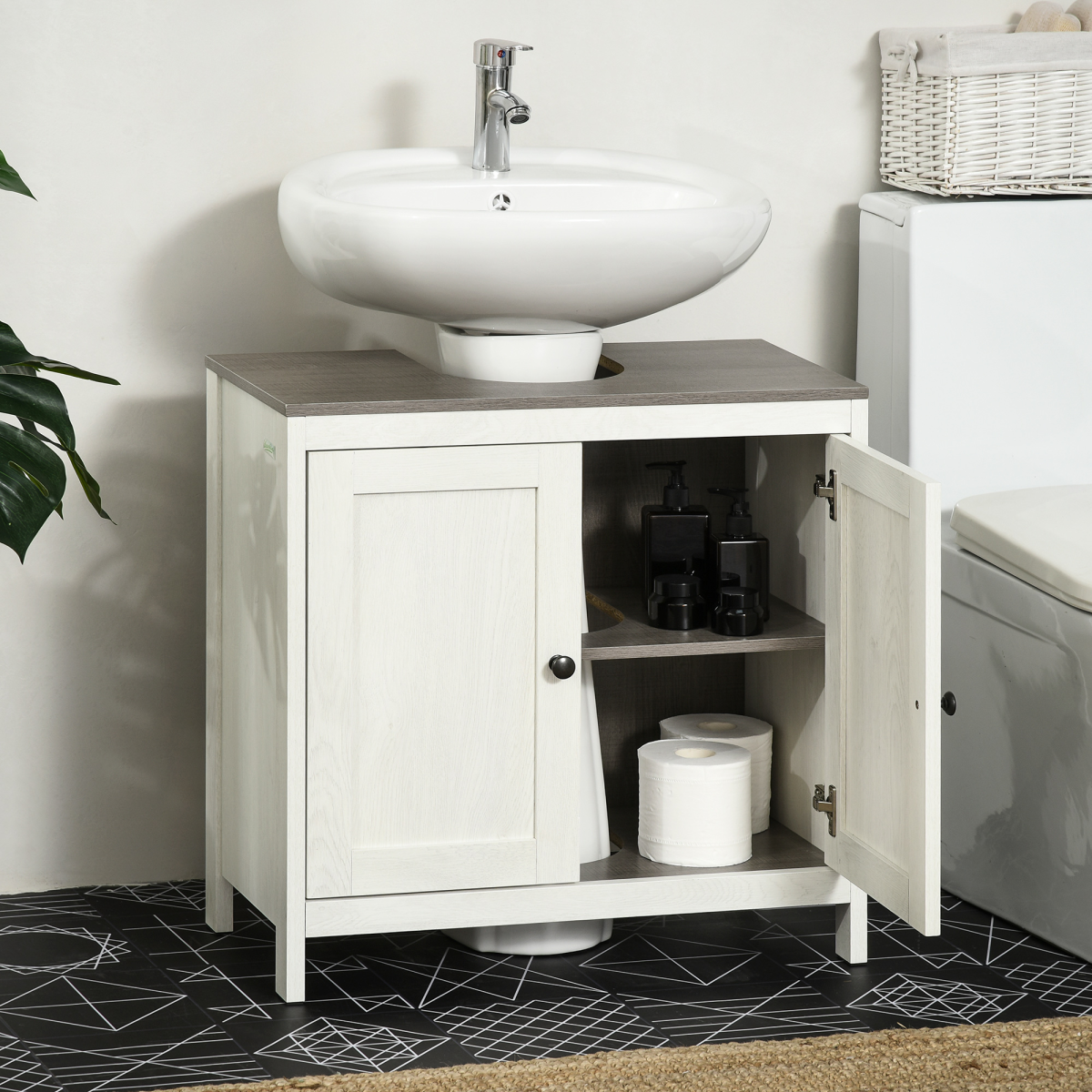 Kleankin Freestanding Under Sink Bathroom Cabinet with Doors, White