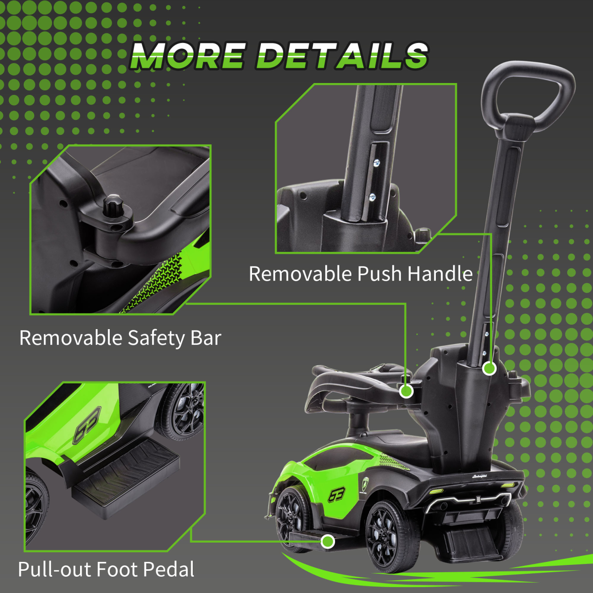 HOMCOM Lamborghini Essenza SCV12 2-in-1 Baby Ride-On Push Car, Green