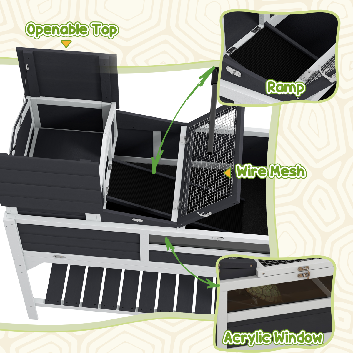 PawHut Two-Level Tortoise House with Lamp Holder, Lid & Shelf