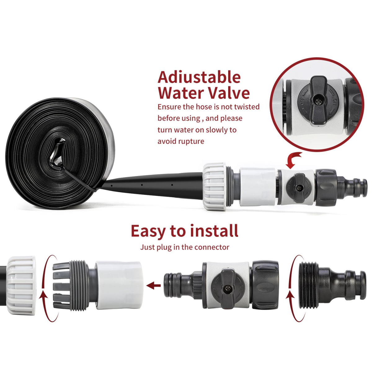 Vinsani 8m Garden Sprinkler with Adjustable On-Off Valve and Fixing Straps
